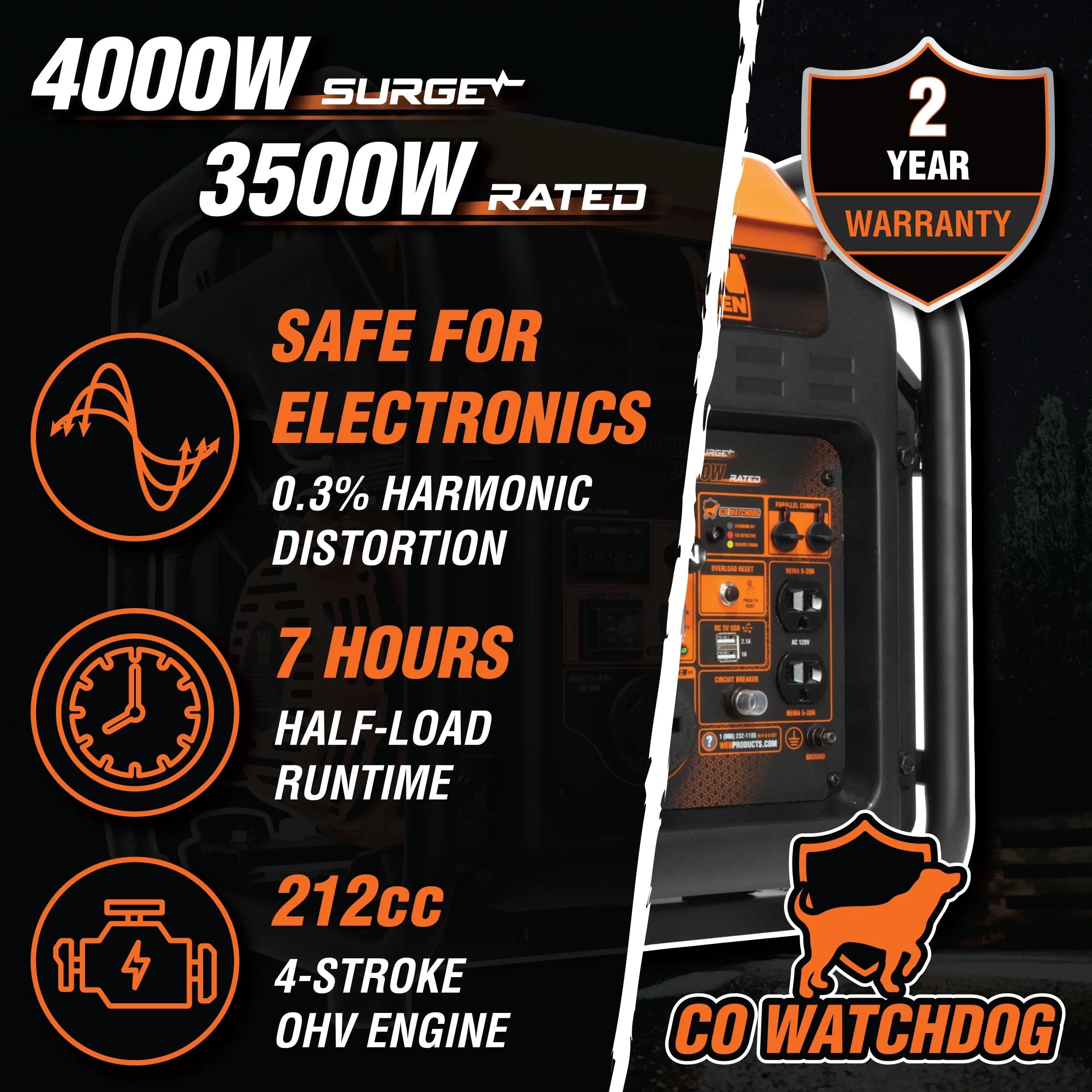 4000 Watt Gasoline Pull Cord Start Inverter Generator