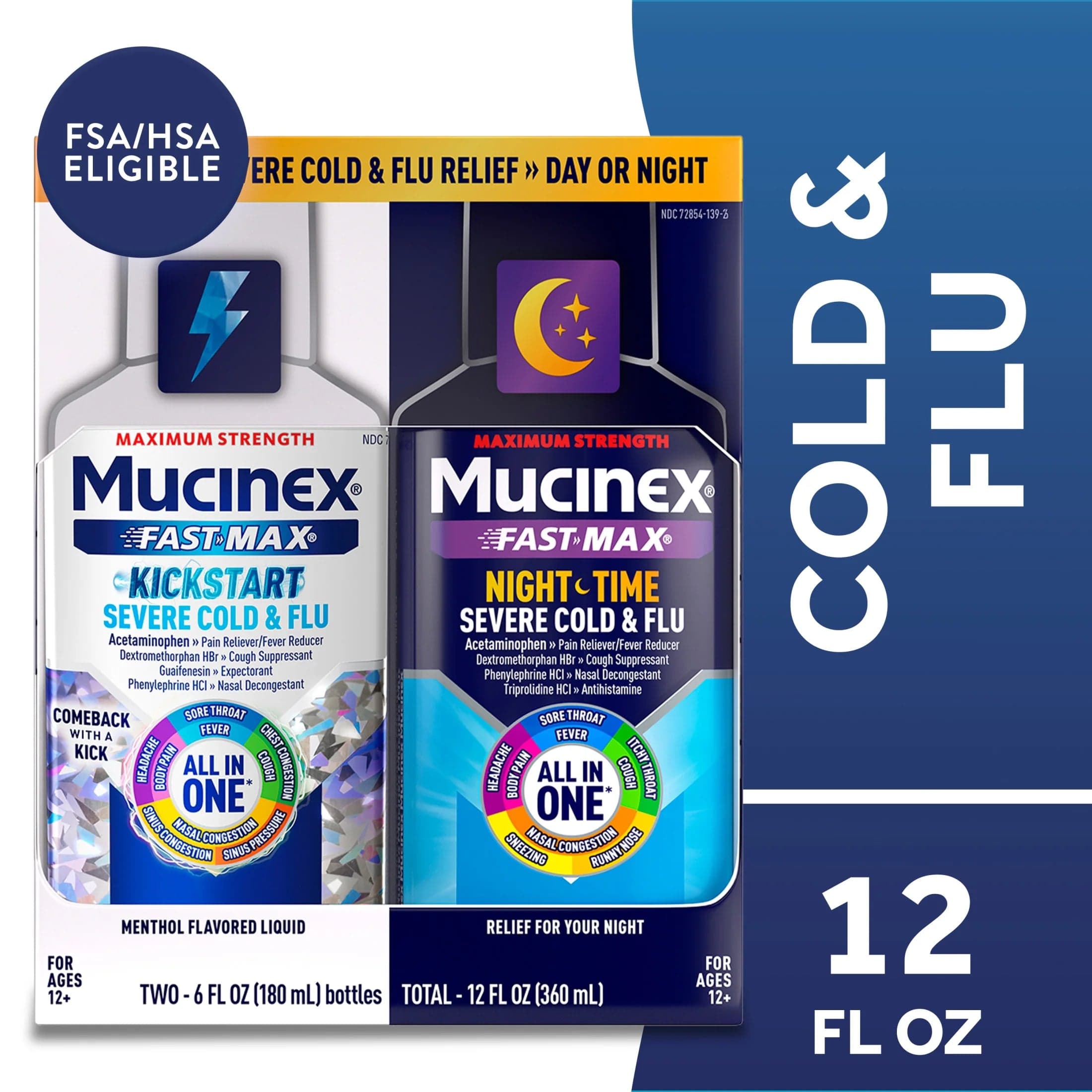 Fast-Max Kickstart Severe Cold & Flu & Nighttime Severe Cold & Flu Liquid Medicine, 2X6 Fl Oz