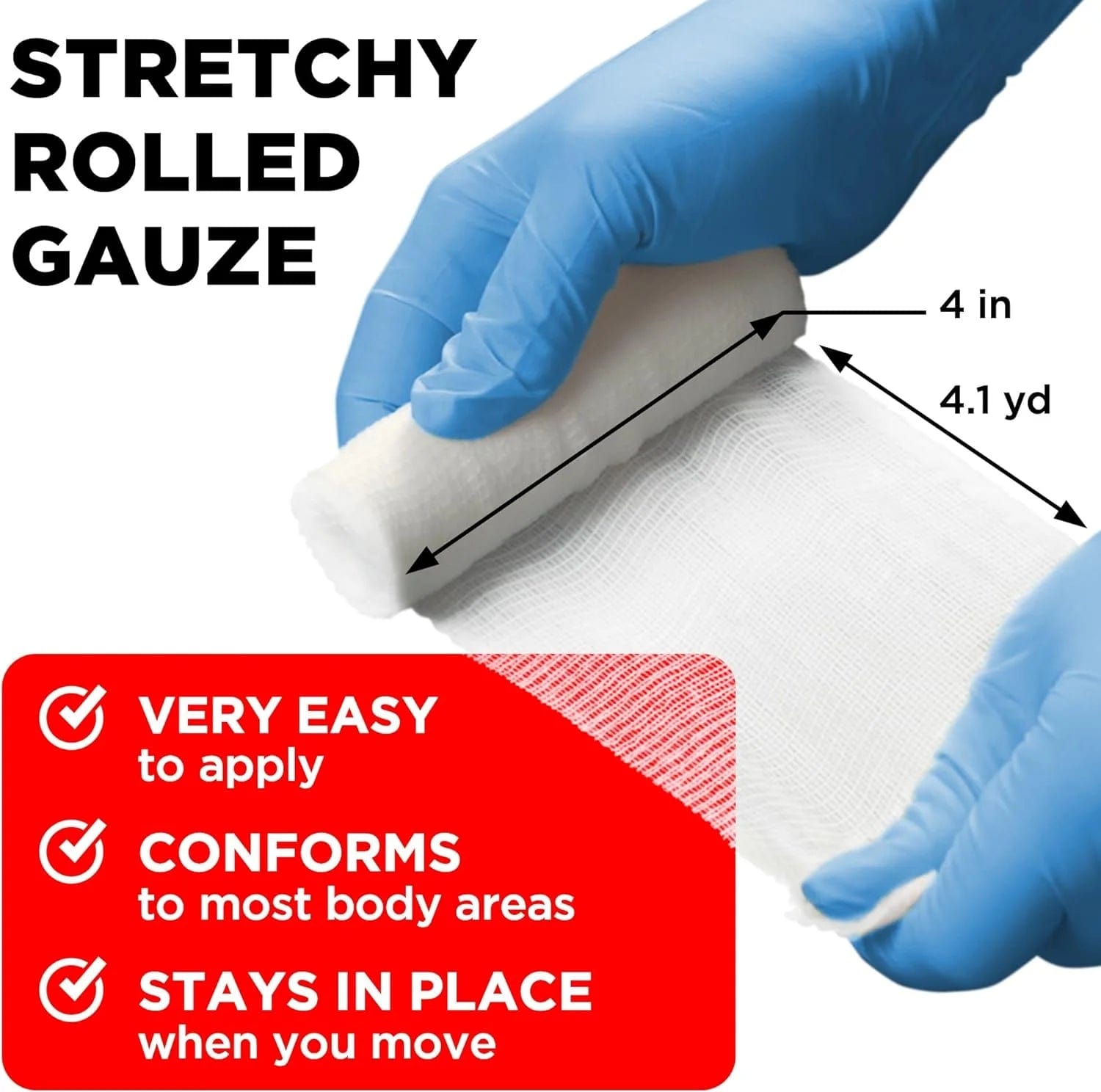 Gauze Rolls - 24 Pack - 4" X 4.1Yd Breathable Rolled Gauze - Individually Wrapped with Bonus Tape - First Aid Conforming Stretch Wrap for Wounds