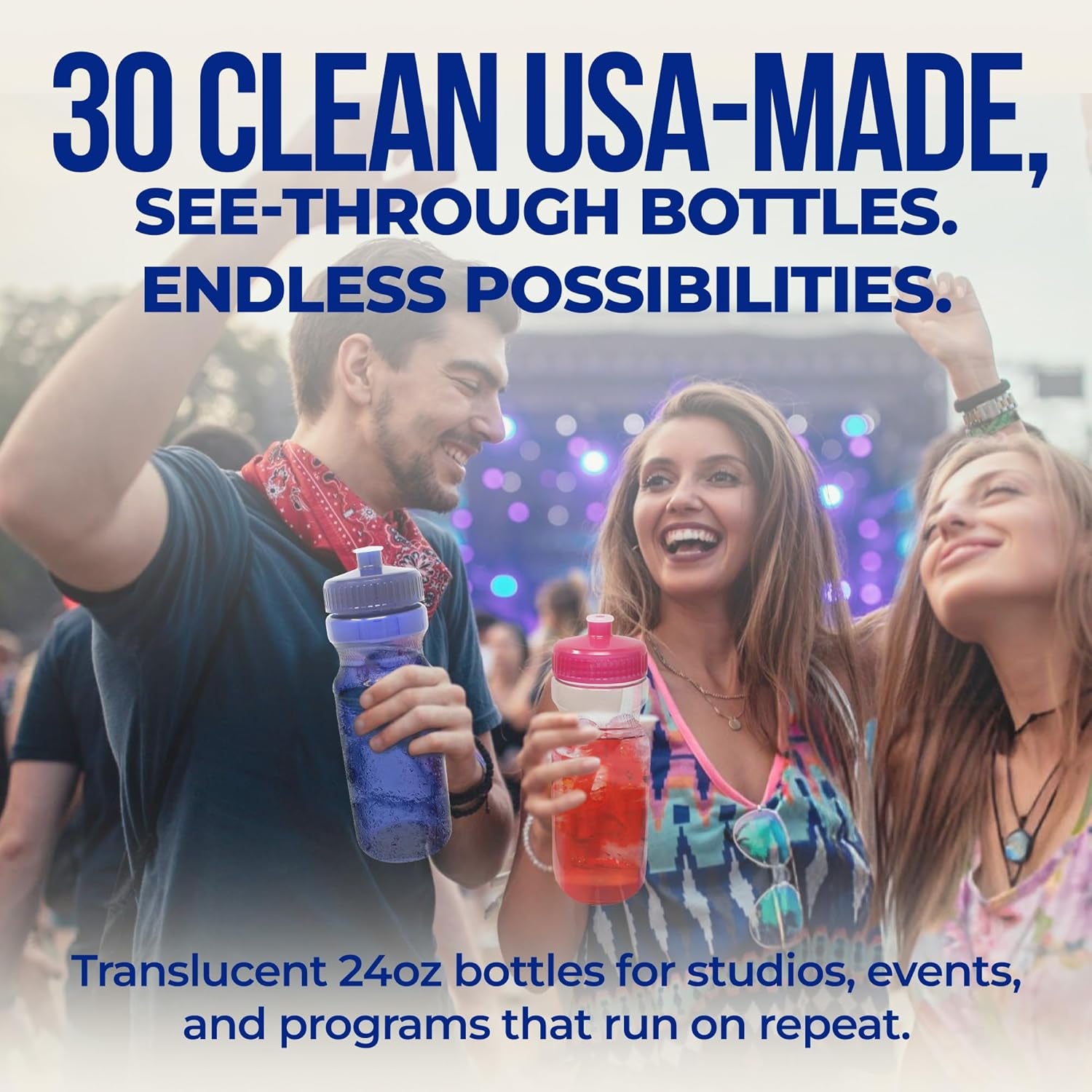 Bpa-Free 24 Ounce Water Bottles, Bulk 30 Pack, Made in USA