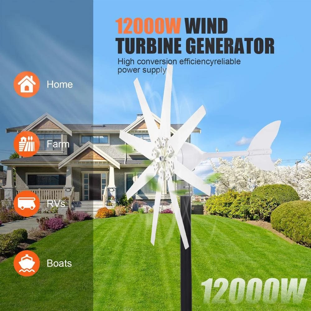 Vertical Axis Wind Turbine Wind Generators 12000W Silent Wind Turbine Generator Kit Small Wind Turbines IP66 Waterproof Efficient Energy for Home Modern