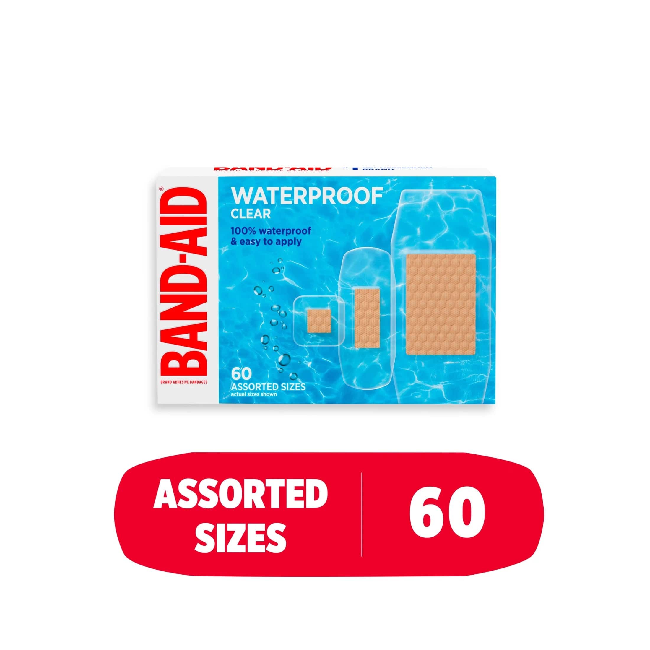 Brand Clear Waterproof Adhesive Bandages, Assorted, 60 Count