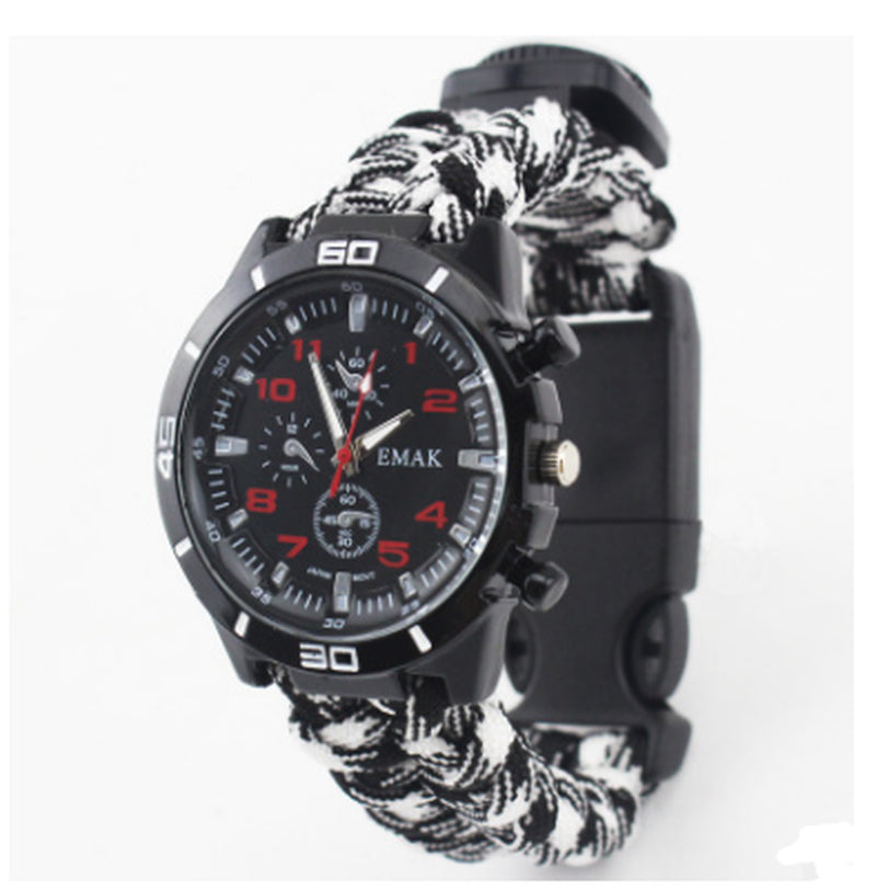 EMAK Survival Watch Camping Outdoor Medical Multi-Functional Compass Thermometer Rescue Paracord Wristband Equipment Tools Kit
