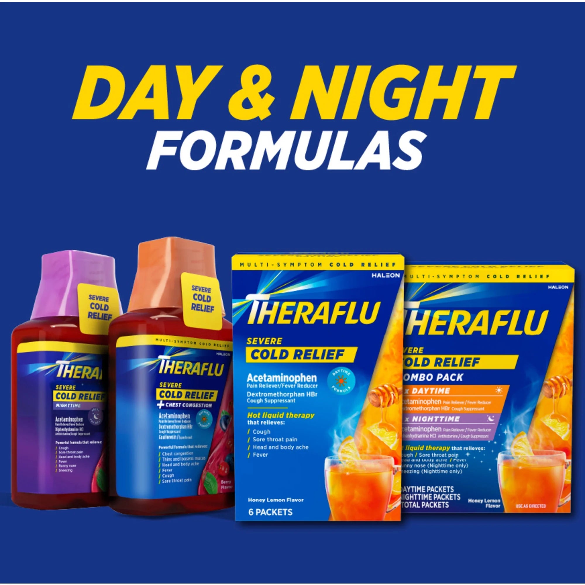 Severe Cough Cold and Flu Day and Nighttime Relief Medicine Syrup, Berry, 8.3 Fl Oz, 2 Pack