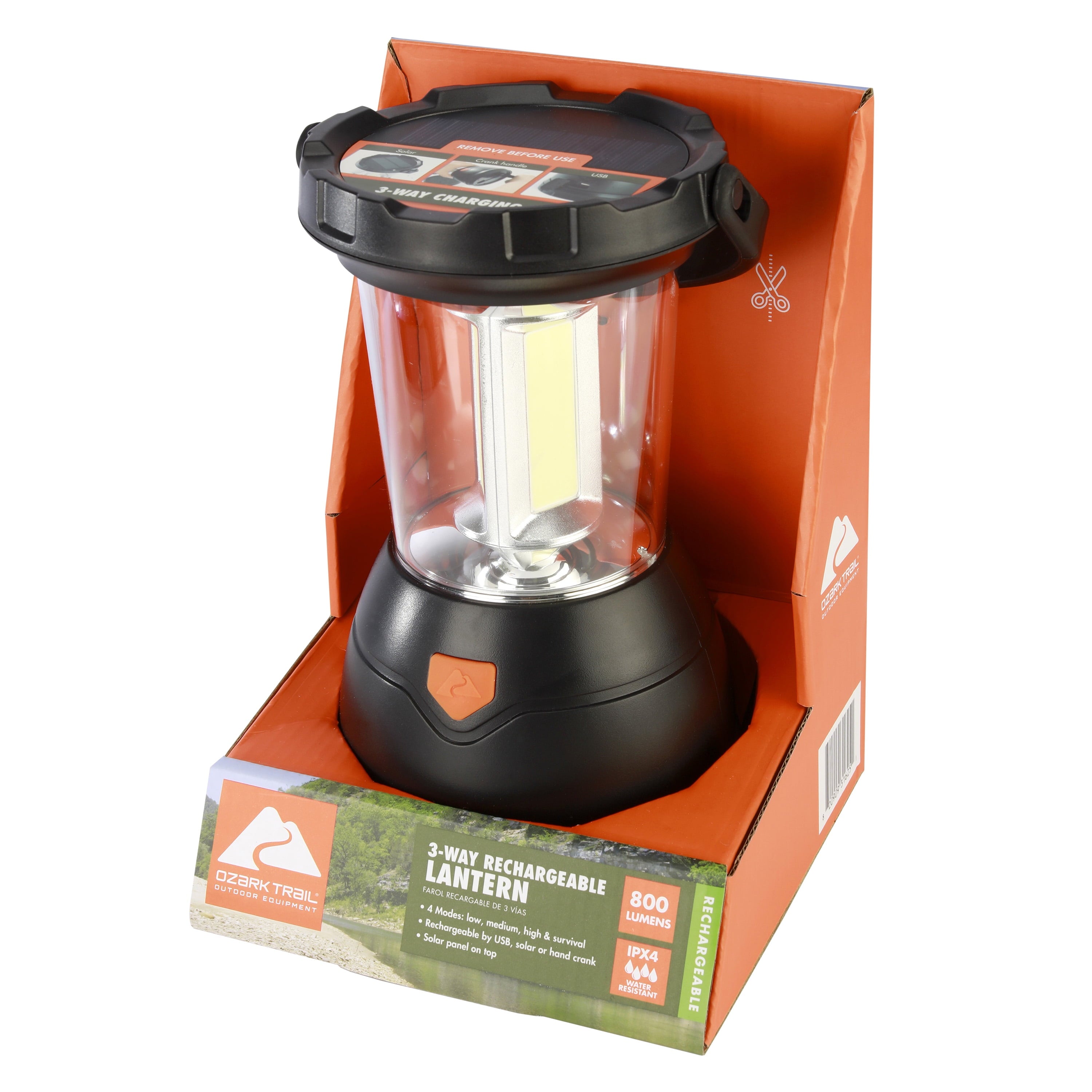 Triplex LED 800 Lumens Survival Lantern, Rechargeable, Solar, and Crank