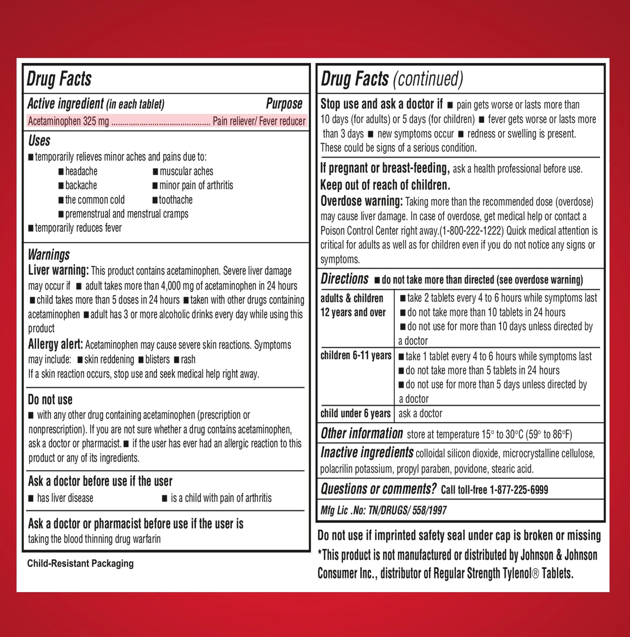 Acetaminophen Tablet- 325 Mg-100 Tablets
