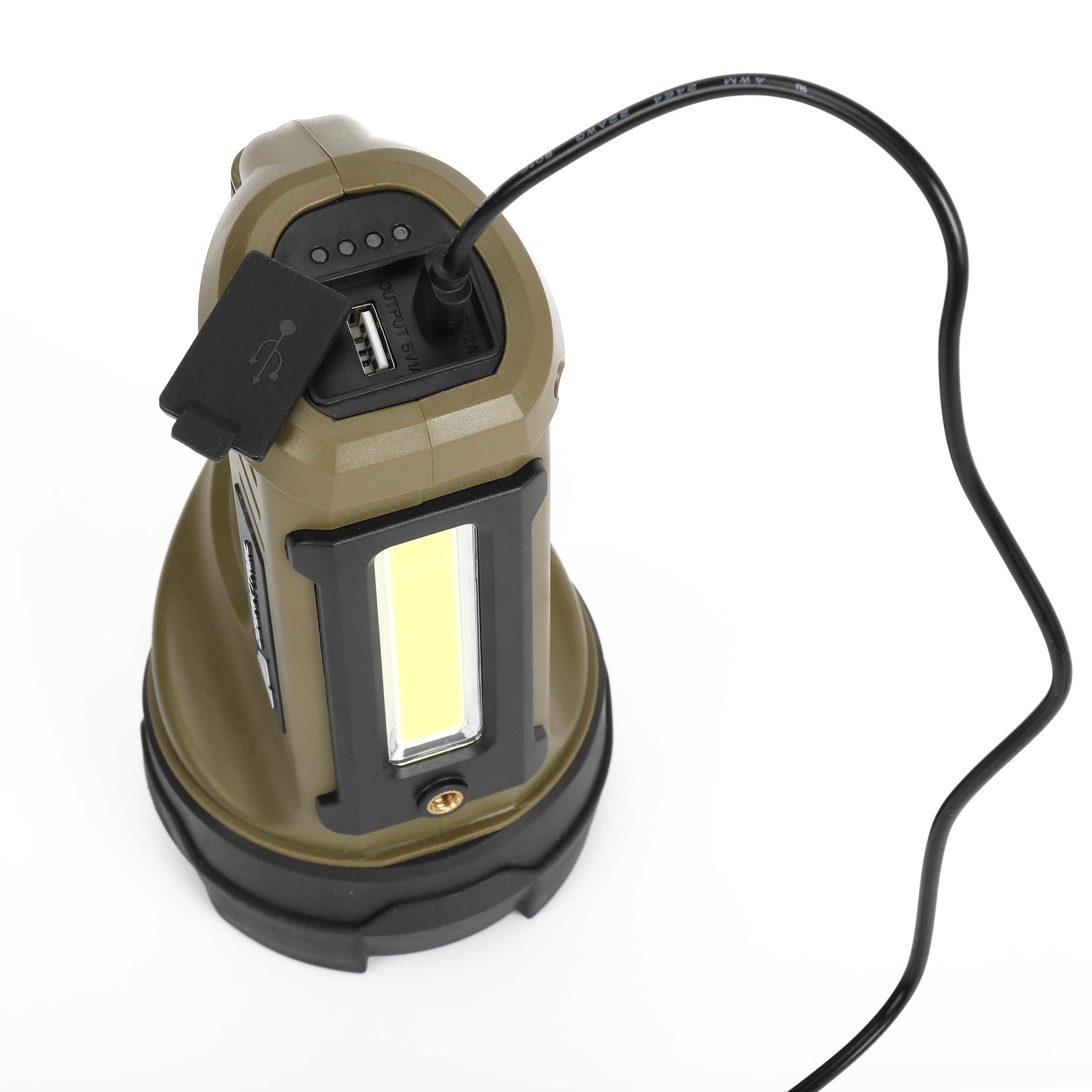 LED 2000 Lumen Dual Source Rechargeable Flashlight, with 5000 Mah Power Bank, Olive