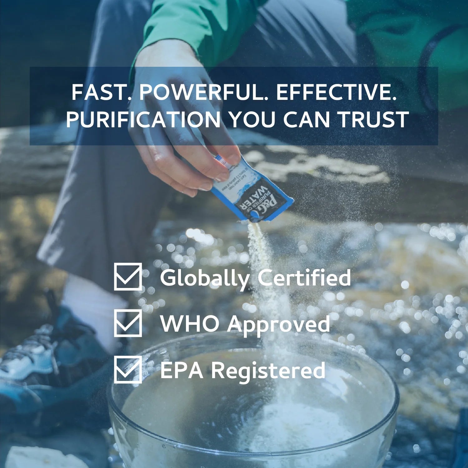 Purifier of Water Portable Water Purifier Packets. Emergency Water Filter Purification Powder Packs for Camping, Hiking, Backpacking, Hunting, and Traveling. (4 Packets)