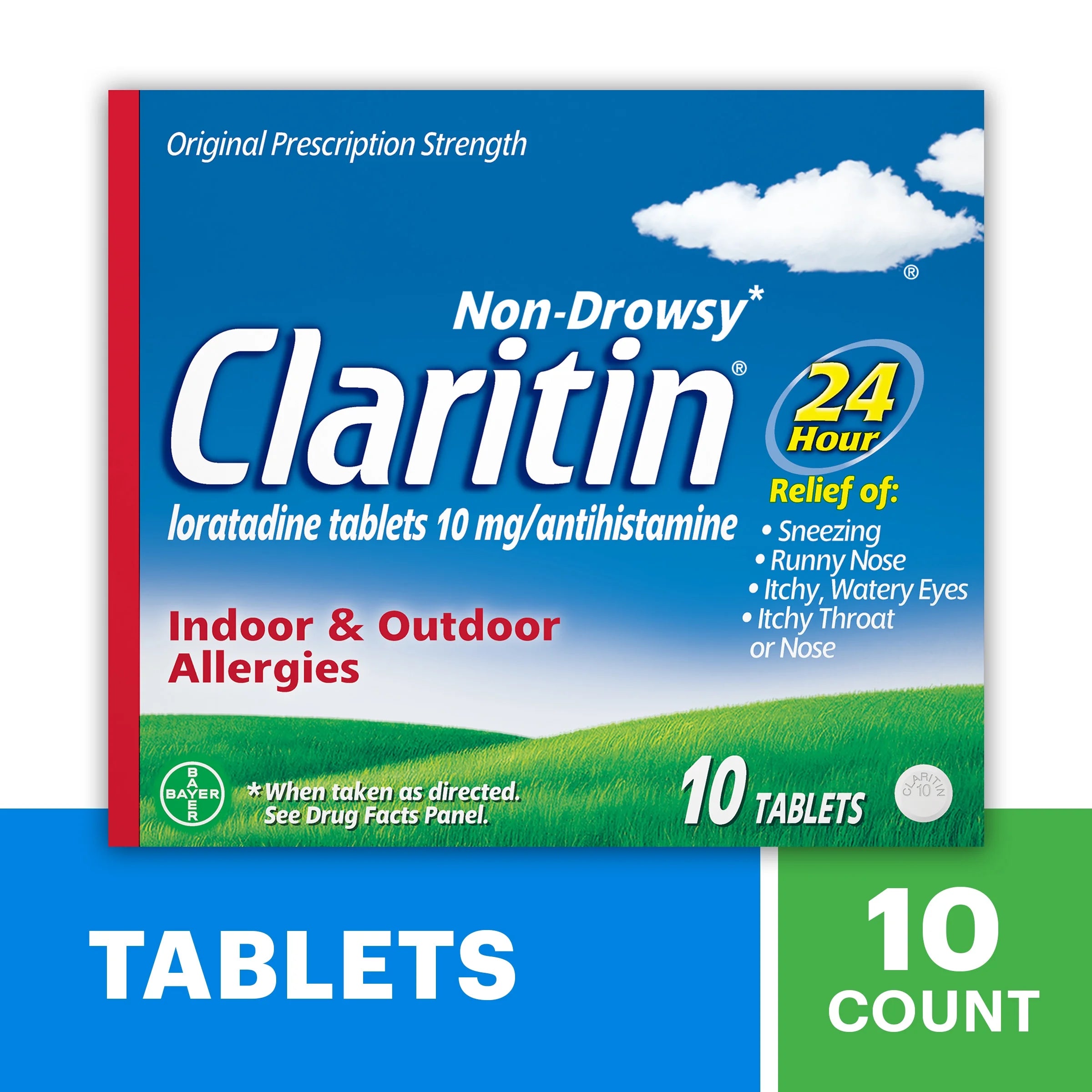 Allergy Relief 24 Hour Non-Drowsy Loratadine Antihistamine Allergy Medicine Tablets, 10 Count
