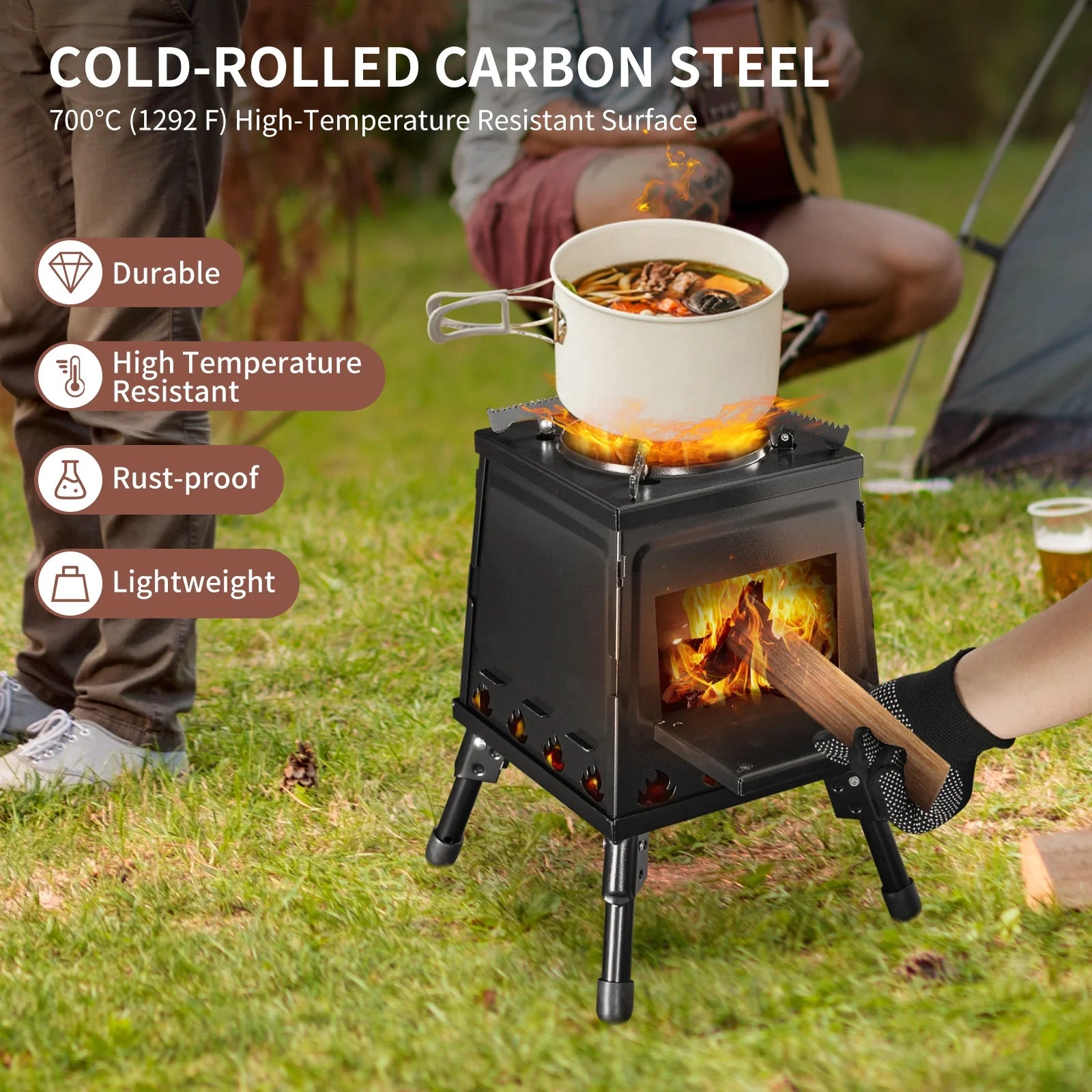 Outdoor Wood Burning Stove, Portable Camping Wood Stove for Backpacking Outdoor Cooking, Easy to Carry and Assembly