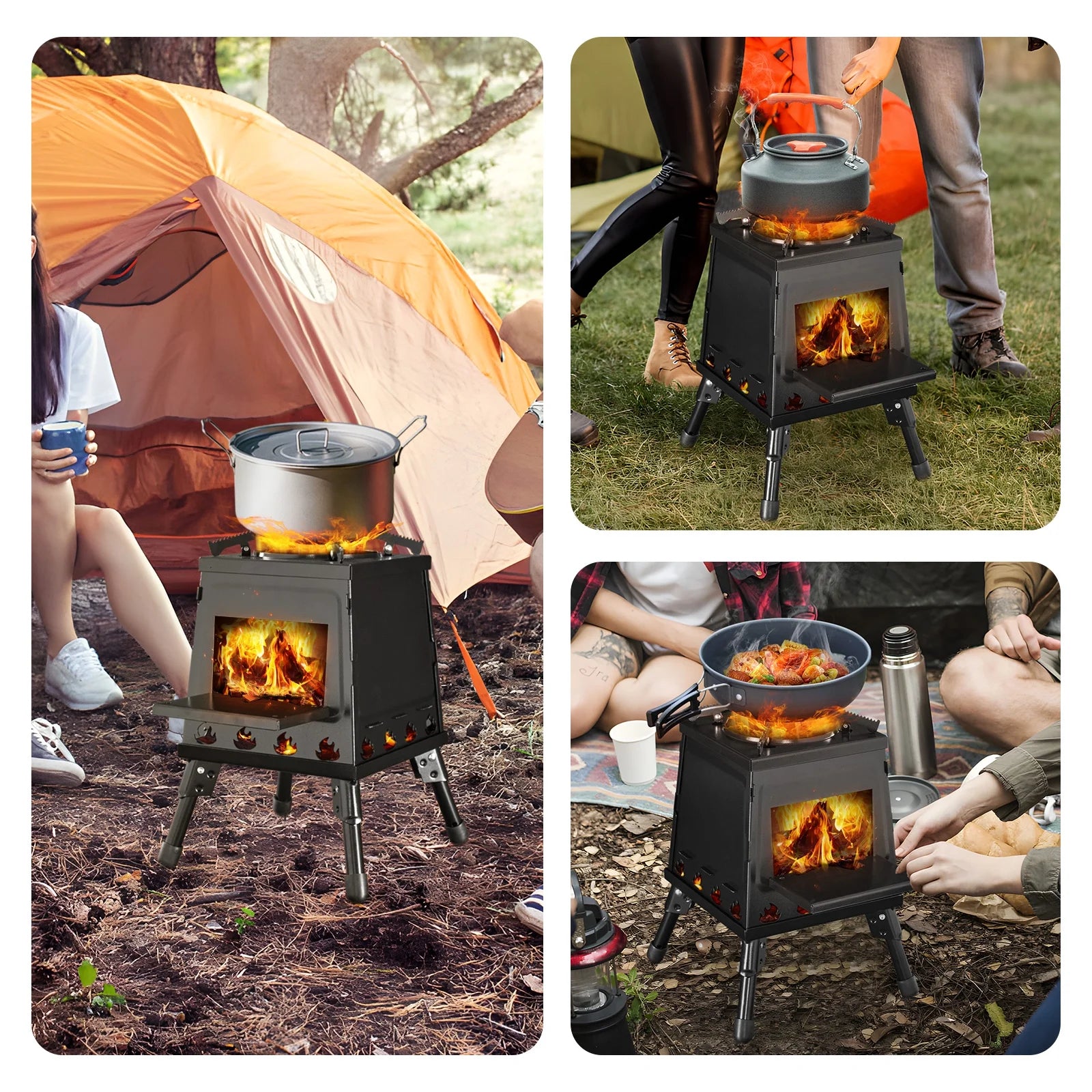 Outdoor Wood Burning Stove, Portable Camping Wood Stove for Backpacking Outdoor Cooking, Easy to Carry and Assembly