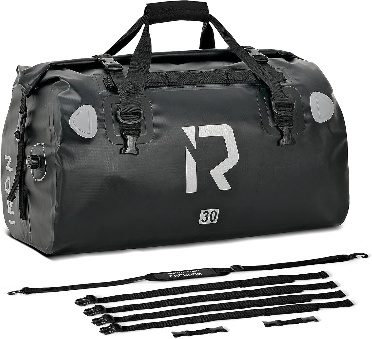Motorcycle Dry Bag - Waterproof Duffle & Luggage Tail Bag Saddle Bags with Roll Top Closure, Shoulder Straps, Inner Pocket and Mesh Pocket (Black, 30L)
