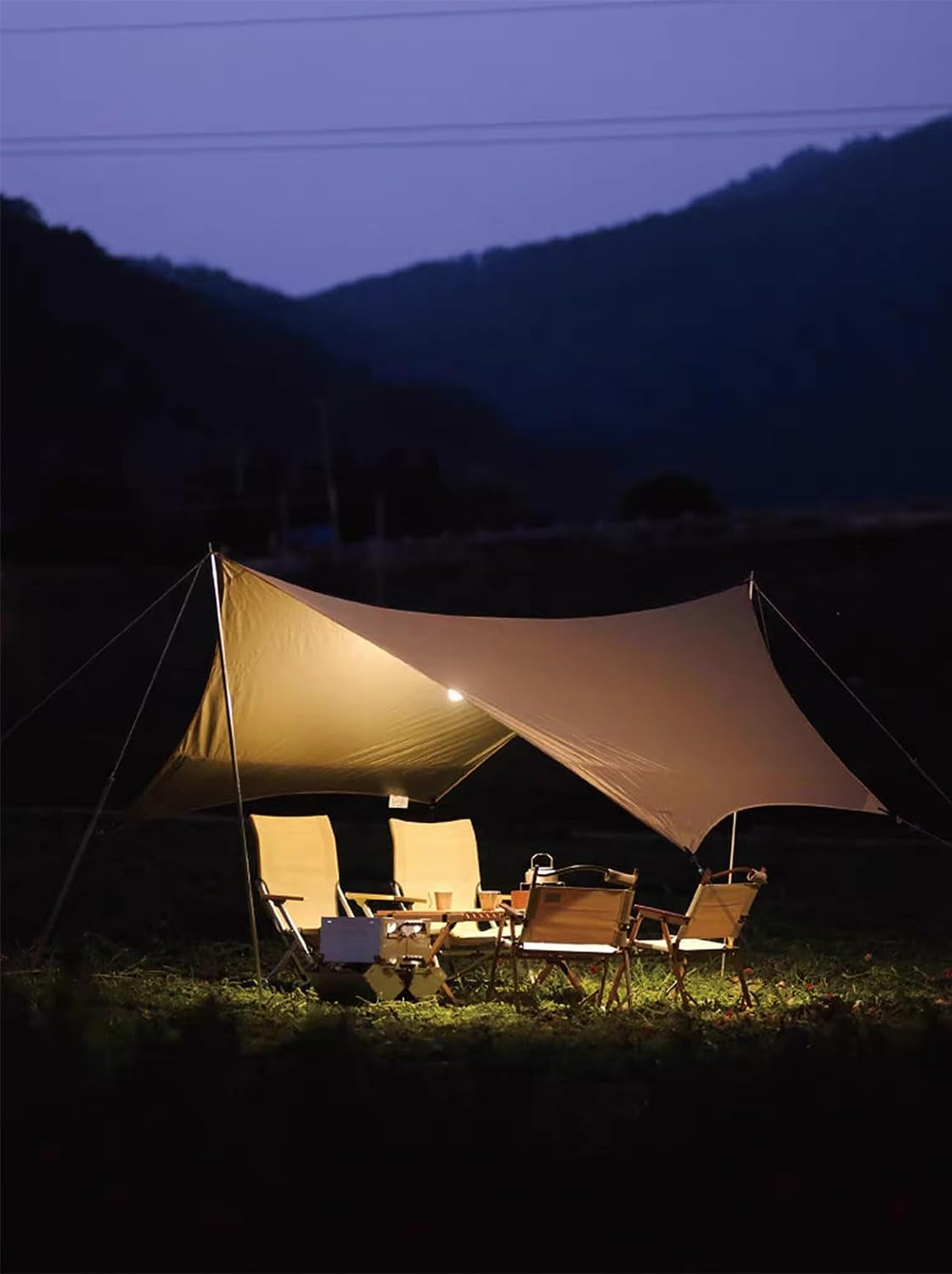 4.5X4.5M Large Camping Tarp Tent Ultralight Waterproof Hammock Rain Fly Mutifunctional Hexagon Tarpaulin Shelter for Bushcraft Picnic Backpacking Outdoor Survival (Beige Hexagonal Tarp, 15X15Ft)