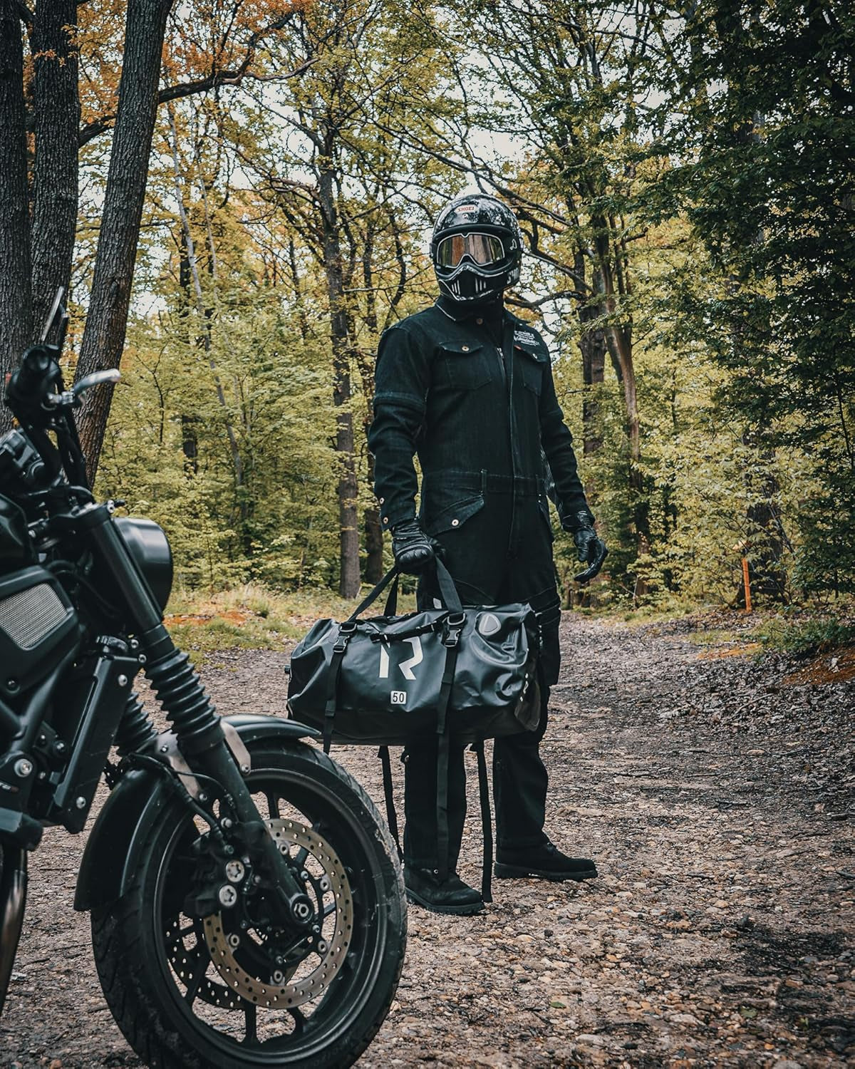 Motorcycle Dry Bag - Waterproof Duffle & Luggage Tail Bag Saddle Bags with Roll Top Closure, Shoulder Straps, Inner Pocket and Mesh Pocket (Black, 30L)