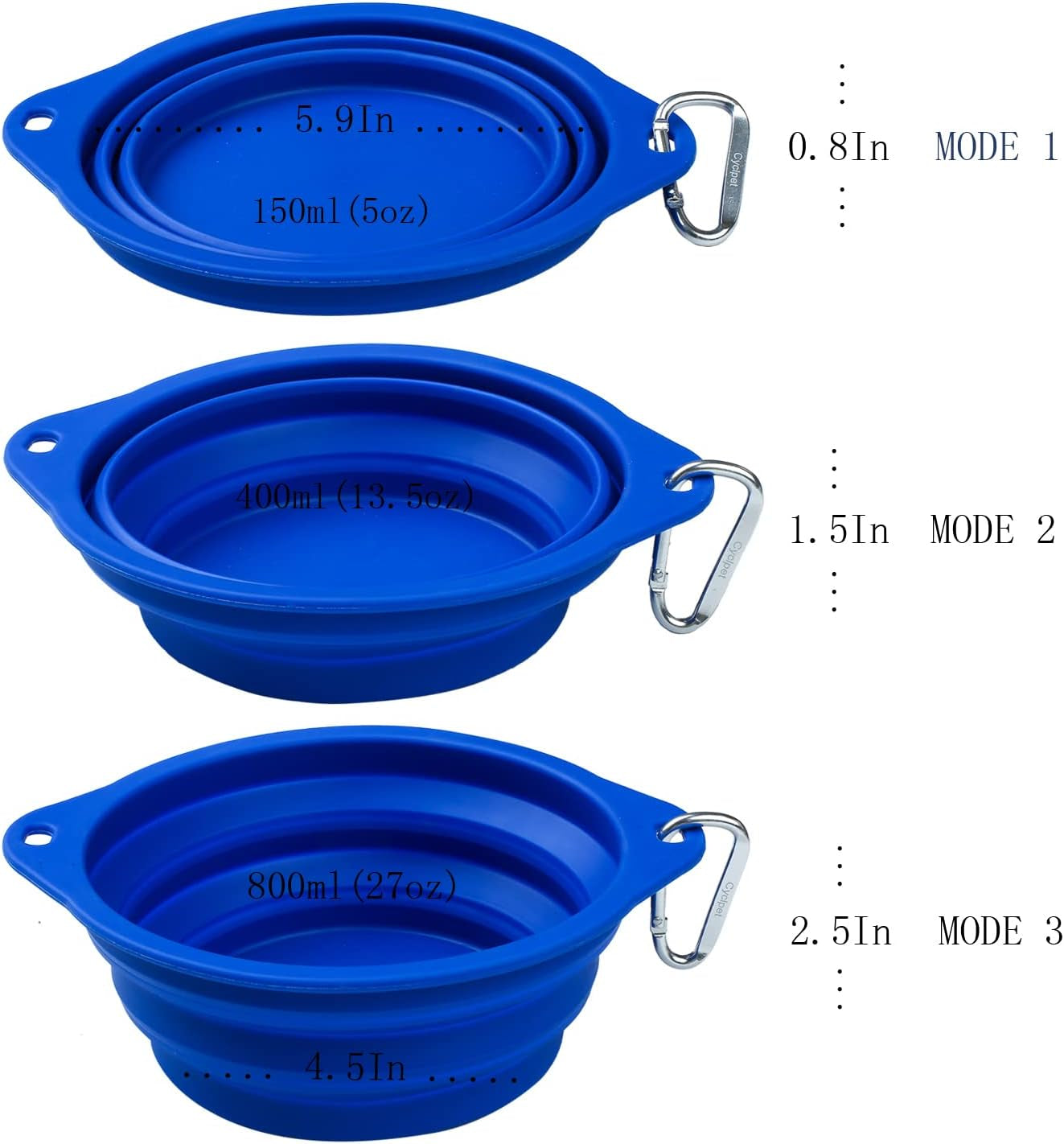 Advanced Collapsible Dog Bowl, Portable Foldable Water Food Bowls with Carabiner Clip for Outdoor,Walking, Traveling,Hiking,Jogging (4 Pack) (Blue,Orange)
