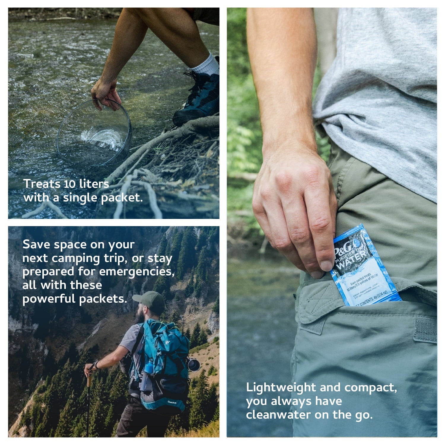 Purifier of Water Portable Water Purifier Packets. Emergency Water Filter Purification Powder Packs for Camping, Hiking, Backpacking, Hunting, and Traveling. (Box of 240 Packets)