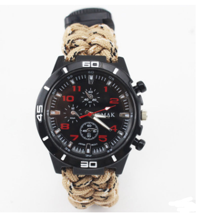 EMAK Survival Watch Camping Outdoor Medical Multi-Functional Compass Thermometer Rescue Paracord Wristband Equipment Tools Kit