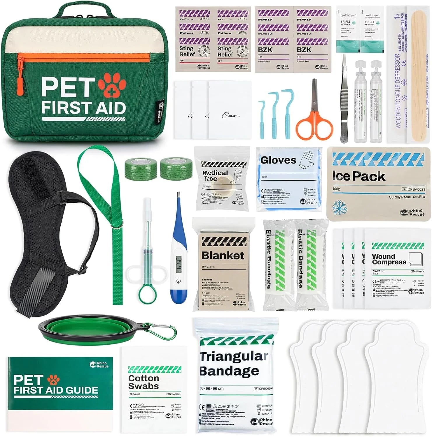 Pet First Aid Kit, Emergency Medical Supplies for Dogs & Cats, Safety Essentials Pack with Thermometer, Disposable Booties for Home, Hiking, Traveling & Camping