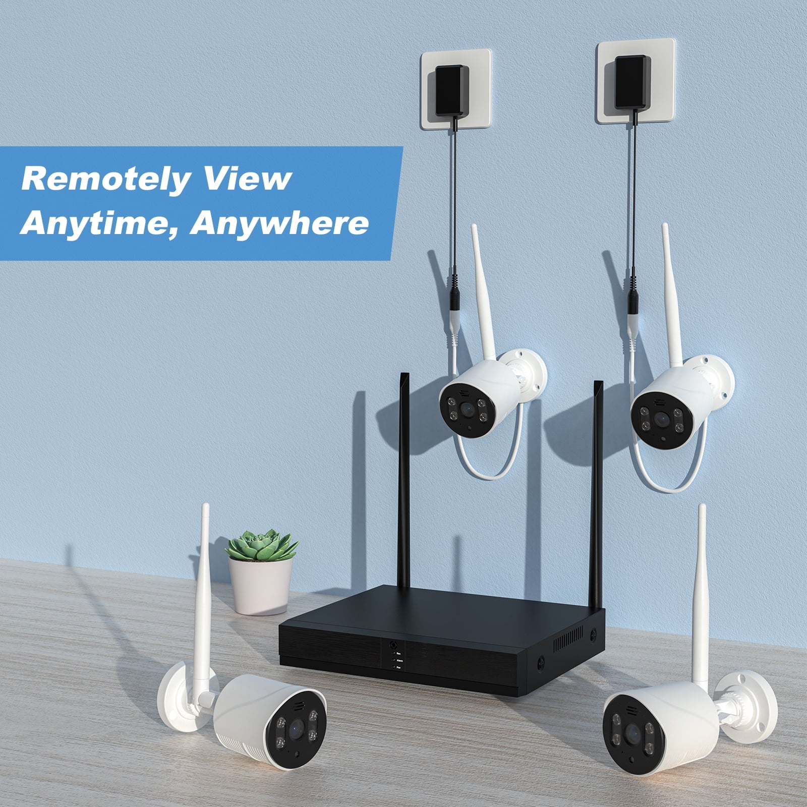 4Pcs Wireless Security Camera System, 8CH 3MP NVR, 1080P Surveillance Cameras with Color Night Vision, IP66 Waterproof, Outdoor Camera, Wi-Fi APP Control, No HDD