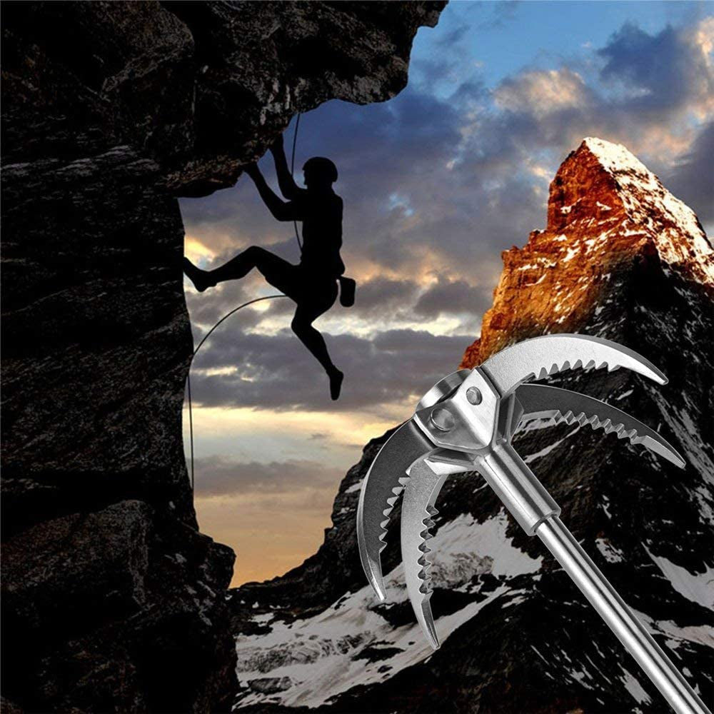 3-Claw 4-Claw Sawtooth Grappling Hook, with 10M/33Ft 8Mm Auxiliary Rope Stainless Steel Claw Carabiner for Outdoor Activity Magnet Fishing Tool