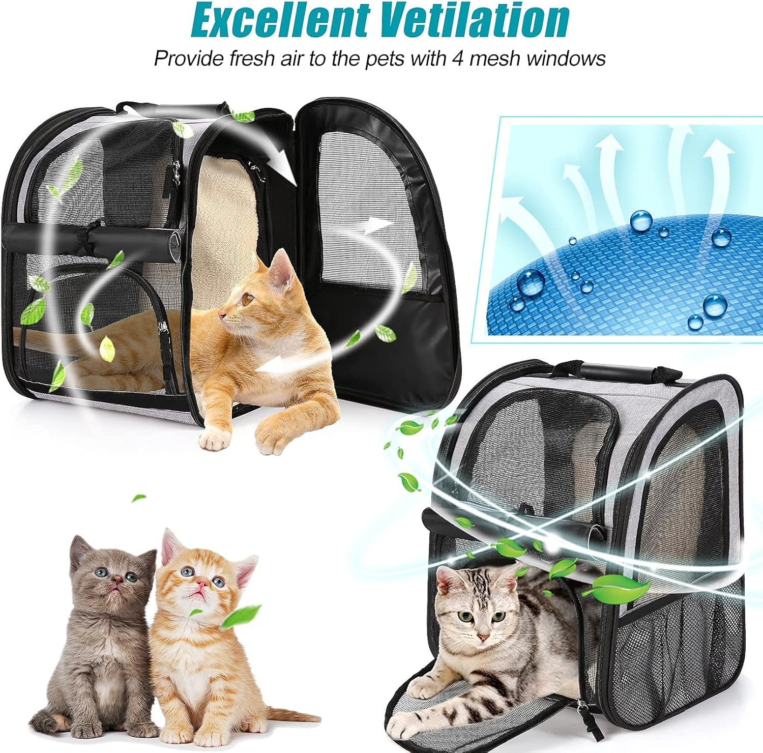 Cat Carrier Backpack,Dog Backpack with Safety Clip Inside,Breathable Mesh, Safety Buckles, Collapsible Bowl, Thick Pad, Pet Travel Bags for Small Dogs, Cats, Grey