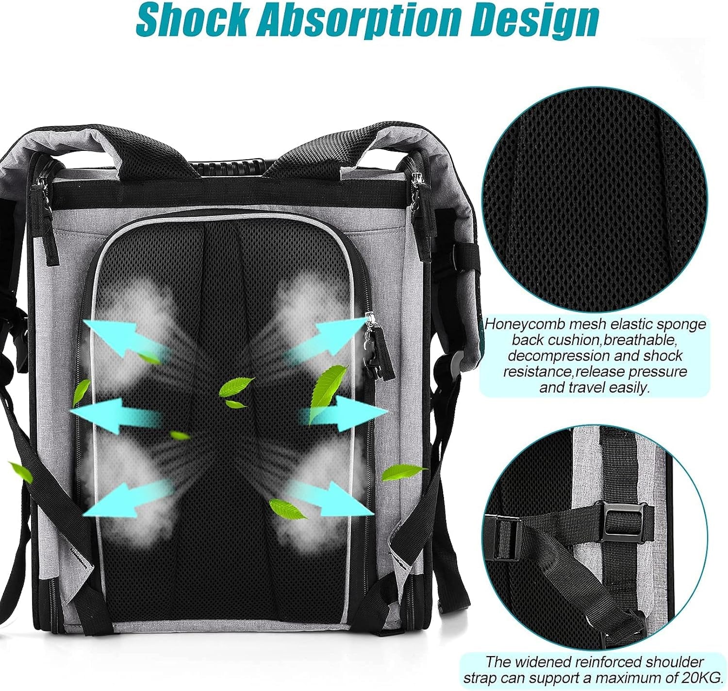 Cat Carrier Backpack,Dog Backpack with Safety Clip Inside,Breathable Mesh, Safety Buckles, Collapsible Bowl, Thick Pad, Pet Travel Bags for Small Dogs, Cats, Grey