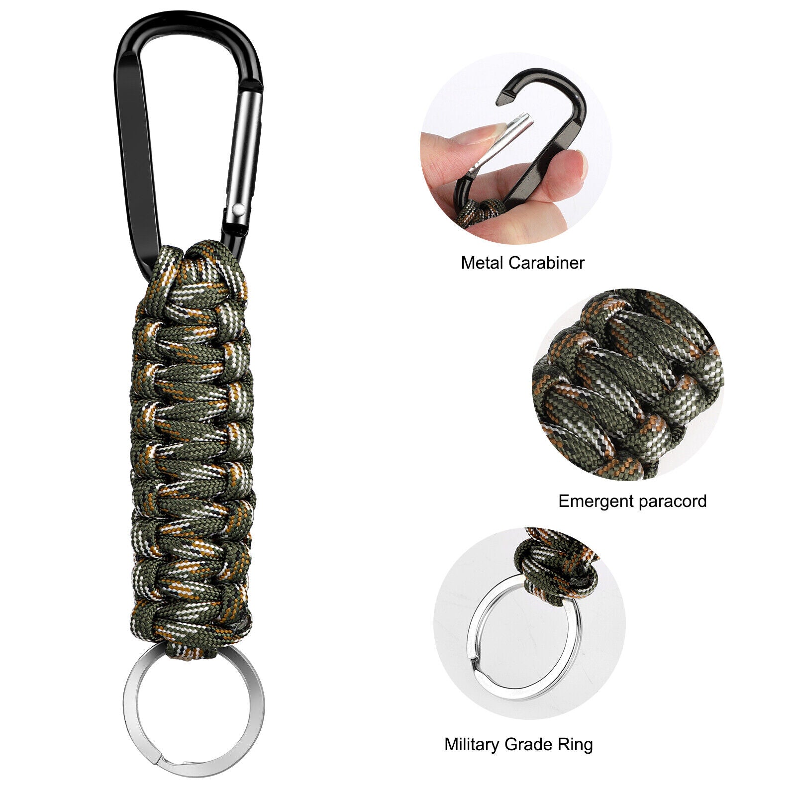 5Pcs Paracord Lanyard Keychain Keyring Cord W/Carabiner Outdoor Camping Survival