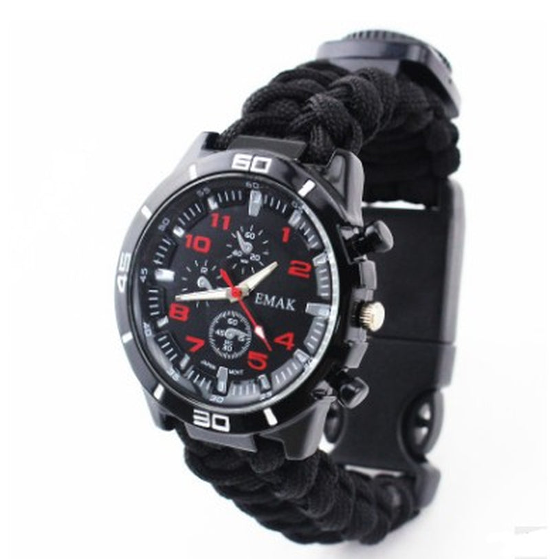EMAK Survival Watch Camping Outdoor Medical Multi-Functional Compass Thermometer Rescue Paracord Wristband Equipment Tools Kit