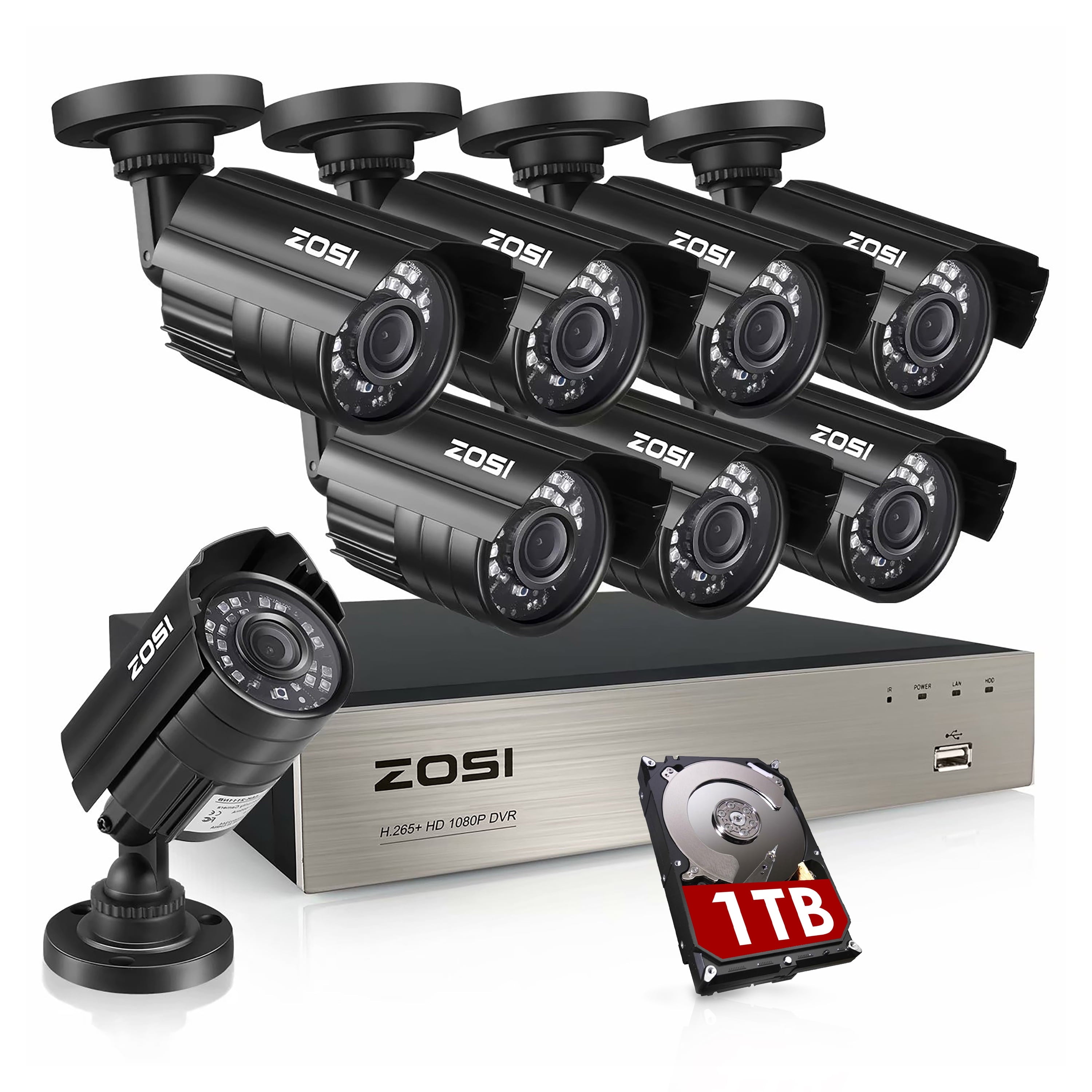 3K Lite Security Camera System,  8-Channel FULL 1080P HD Video Security System CCTV DVR Built-In 1TB Hard Drive, Indoor/Outdoor 2.0MP Weatherproof Surveillance Security Camera System