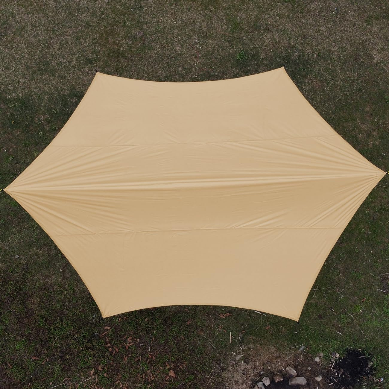 4.5X4.5M Large Camping Tarp Tent Ultralight Waterproof Hammock Rain Fly Mutifunctional Hexagon Tarpaulin Shelter for Bushcraft Picnic Backpacking Outdoor Survival (Beige Hexagonal Tarp, 15X15Ft)