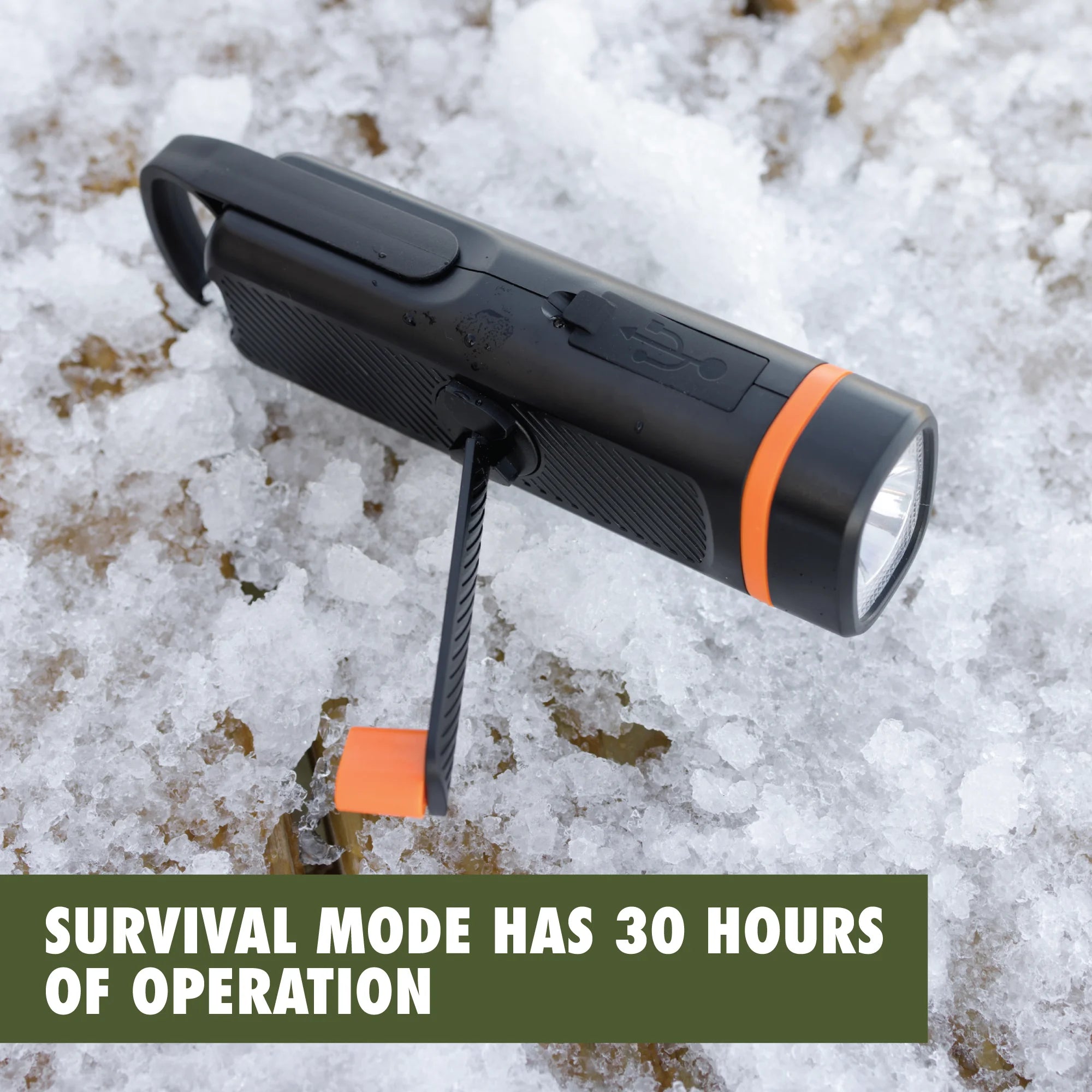 300 Lumen Emergency Flashlight, Dual Rechargeable, Hand Crank LED Light, Carabiner Clip