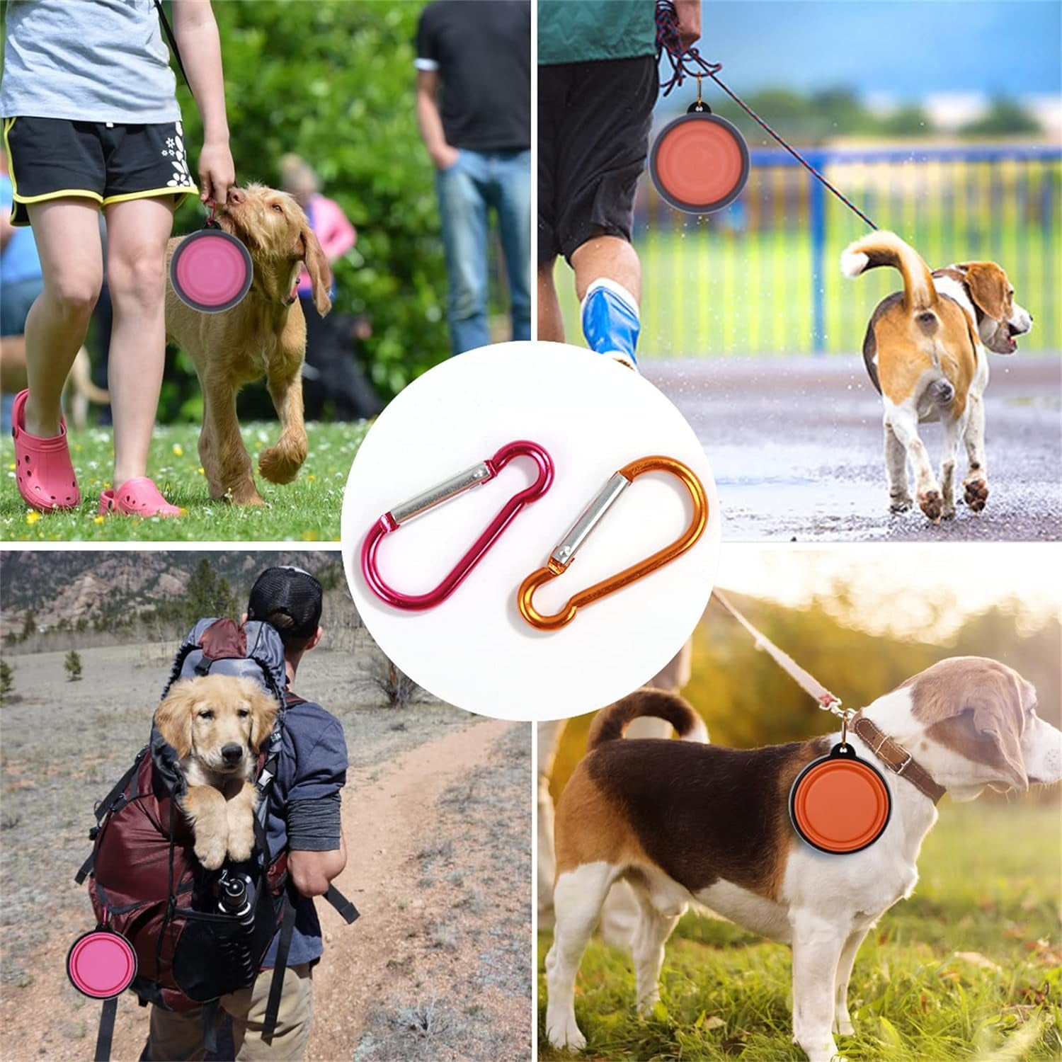 Collapsible Dog Bowl,2 Pack Portable and Foldable Pet Travel Bowls Collapsable Dog Water Feeding Bowls Dish for Dogs Cats and Small Animals,With Lids (Small, Pink+Orange)