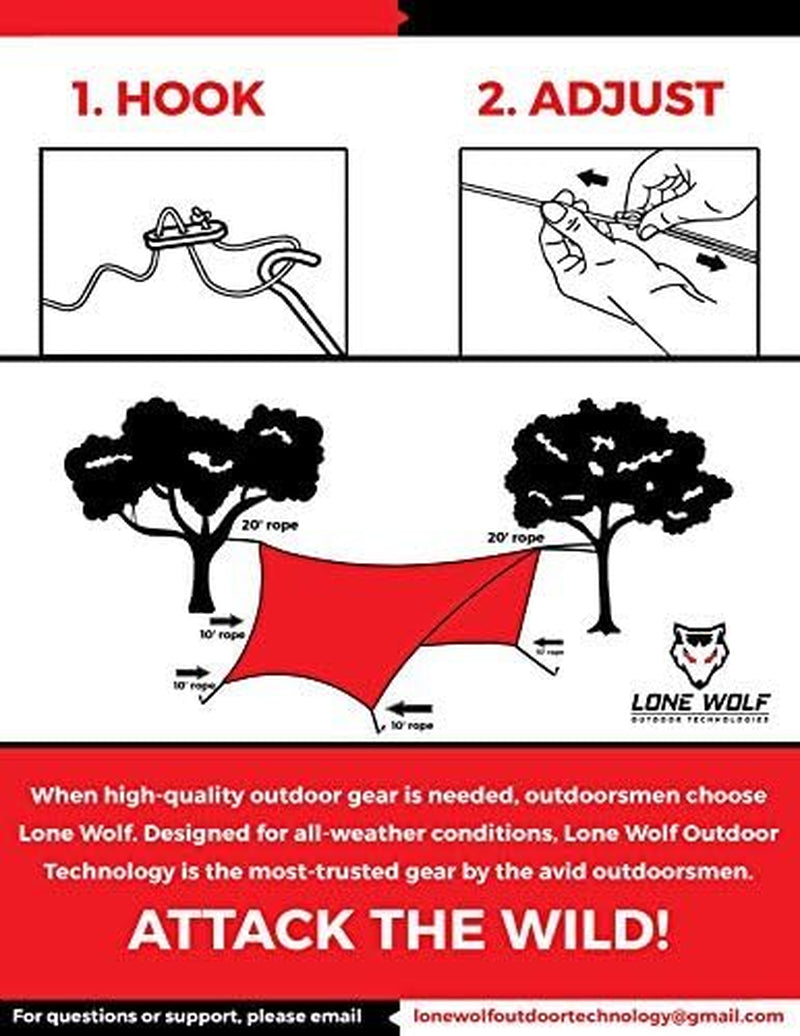 Lone Wolf 10.5' X 10' Lightweight Hammock Rain Fly Tent Tarp Survival Tarp Water Proof Camping Shelter Ripstop Material UV Protection Sand Resistant Beach Blanket Essential Survival Gear