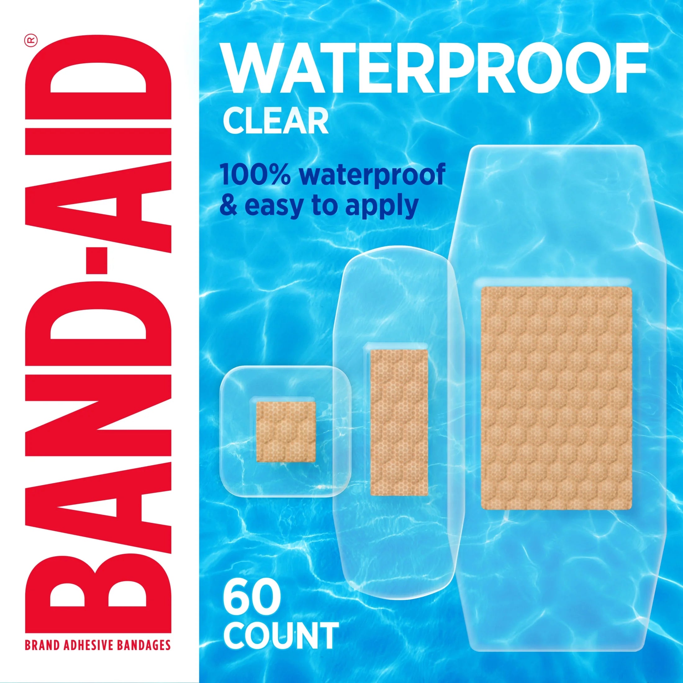 Brand Clear Waterproof Adhesive Bandages, Assorted, 60 Count