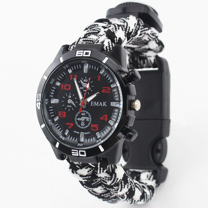 EMAK Survival Watch Camping Outdoor Medical Multi-Functional Compass Thermometer Rescue Paracord Wristband Equipment Tools Kit
