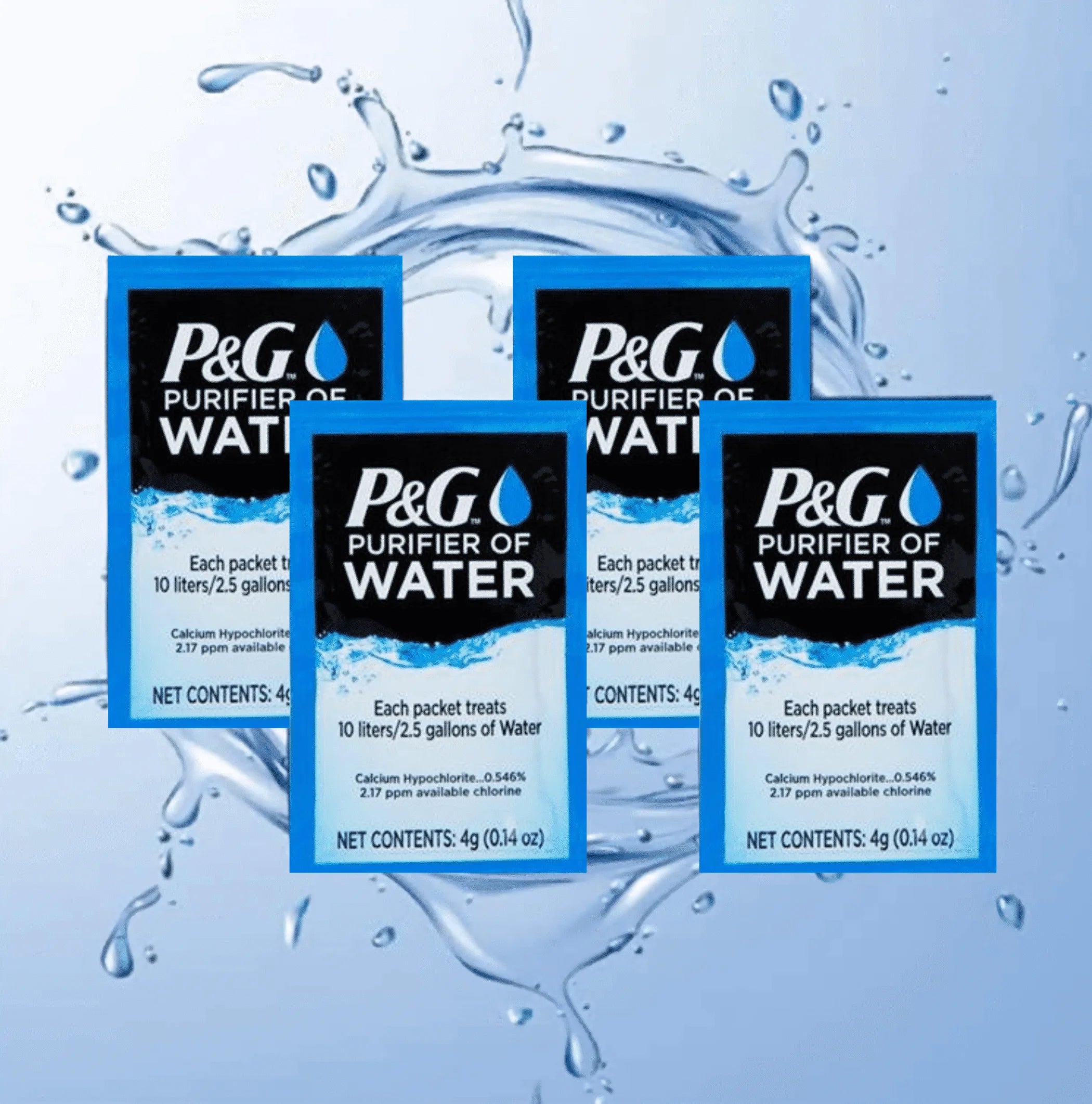 Purifier of Water Portable Water Purifier Packets. Emergency Water Filter Purification Powder Packs for Camping, Hiking, Backpacking, Hunting, and Traveling. (4 Packets)