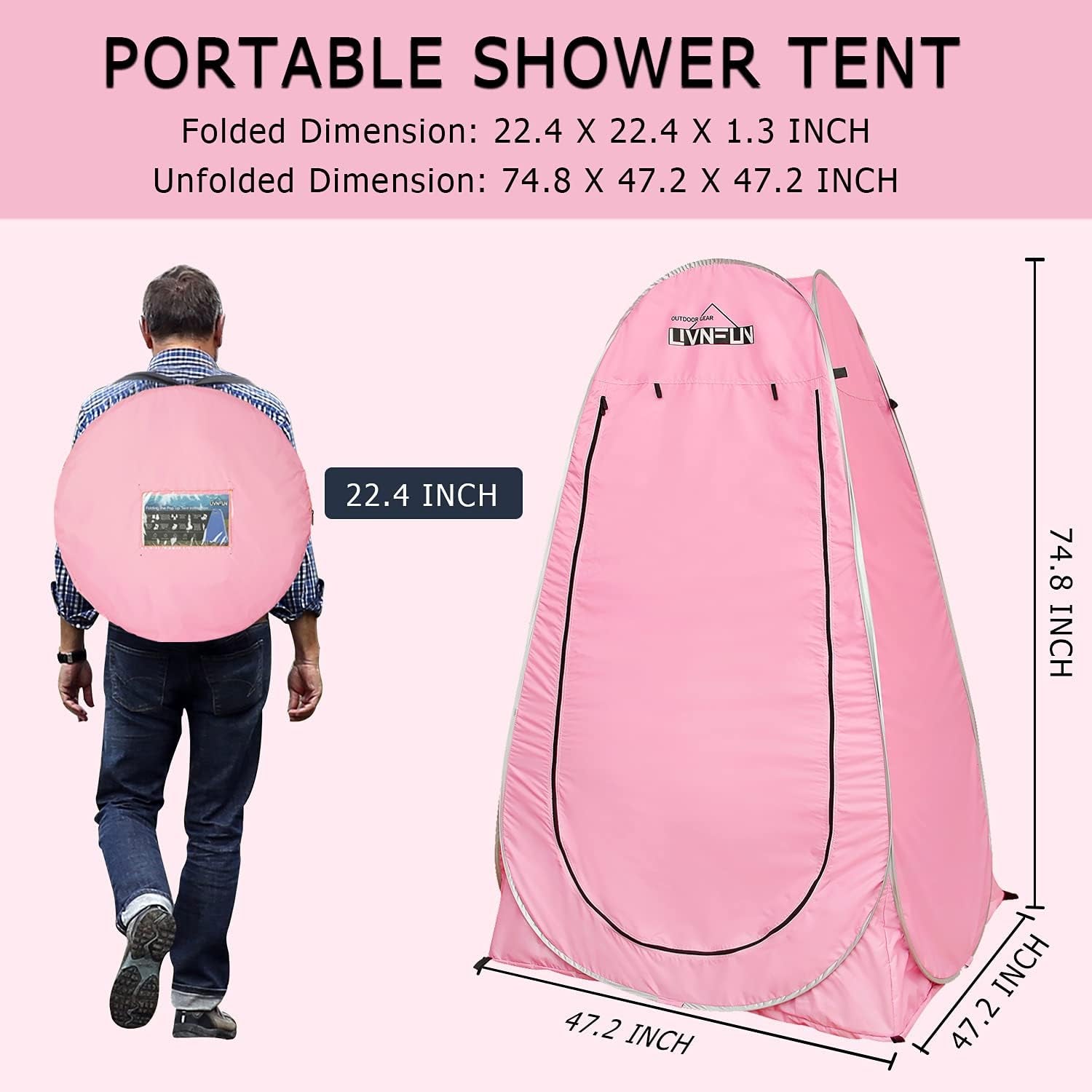 Privacy Shower Tent – Pop up Changing Tent Camping Shower Toilet Tent Portable Shelters Room 6.2 FT Tall