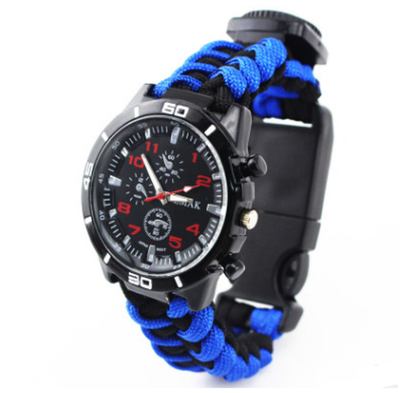 EMAK Survival Watch Camping Outdoor Medical Multi-Functional Compass Thermometer Rescue Paracord Wristband Equipment Tools Kit