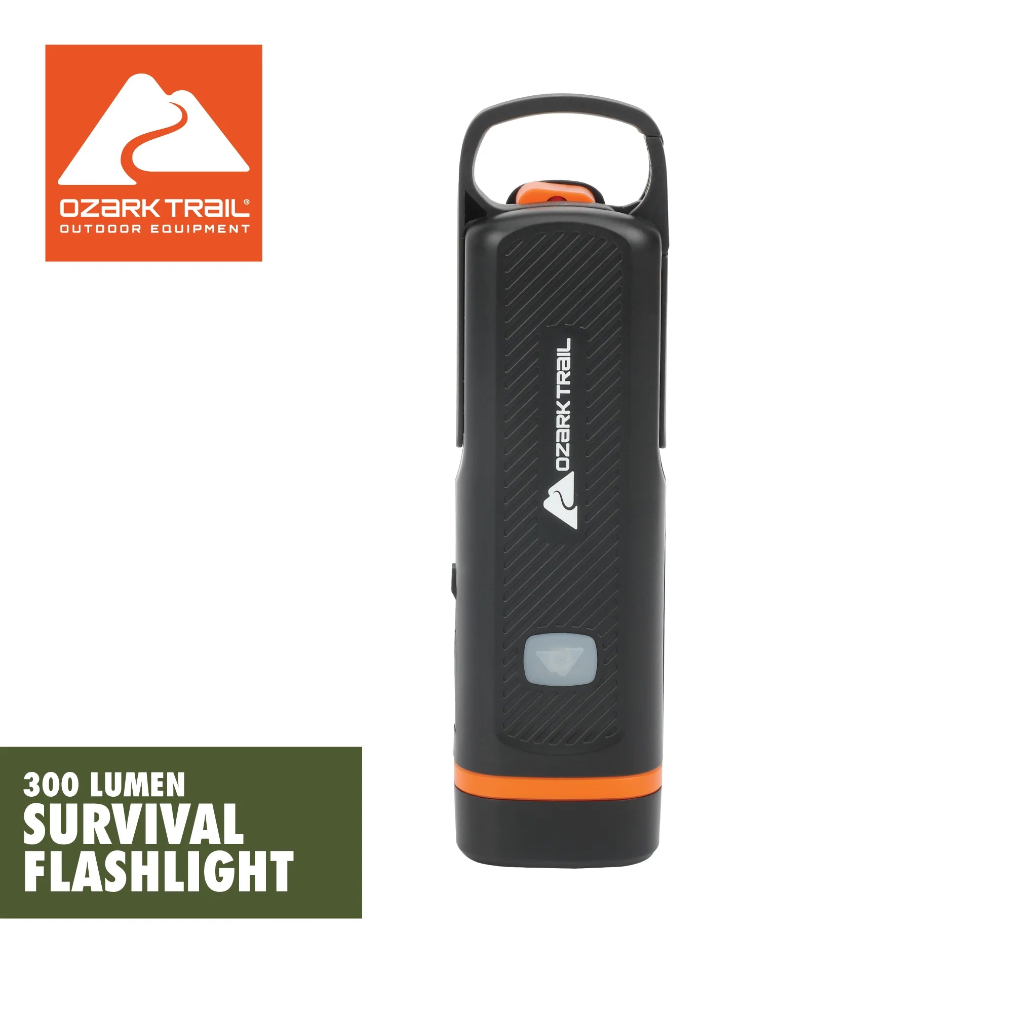 300 Lumen Emergency Flashlight, Dual Rechargeable, Hand Crank LED Light, Carabiner Clip