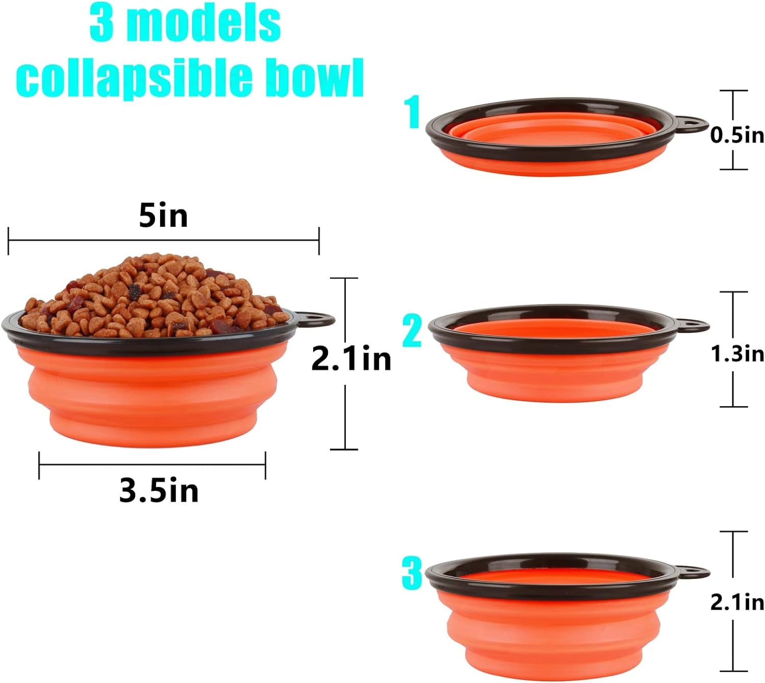 Collapsible Dog Bowl,2 Pack Portable and Foldable Pet Travel Bowls Collapsable Dog Water Feeding Bowls Dish for Dogs Cats and Small Animals,With Lids (Small, Pink+Orange)