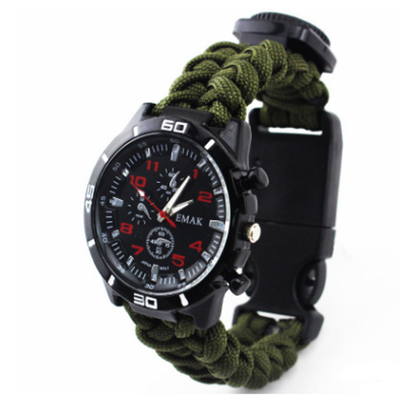 EMAK Survival Watch Camping Outdoor Medical Multi-Functional Compass Thermometer Rescue Paracord Wristband Equipment Tools Kit