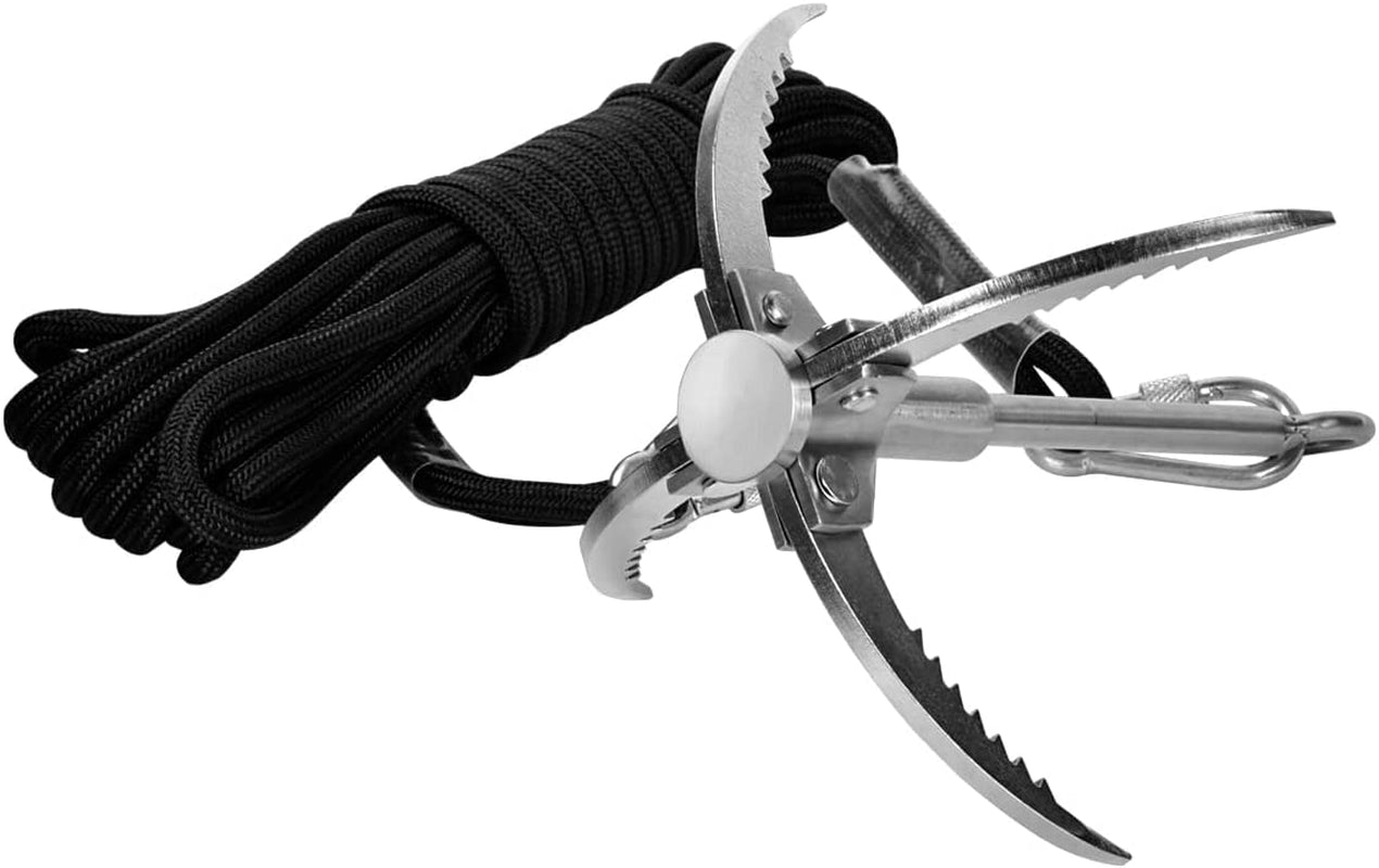 3-Claw 4-Claw Sawtooth Grappling Hook, with 10M/33Ft 8Mm Auxiliary Rope Stainless Steel Claw Carabiner for Outdoor Activity Magnet Fishing Tool