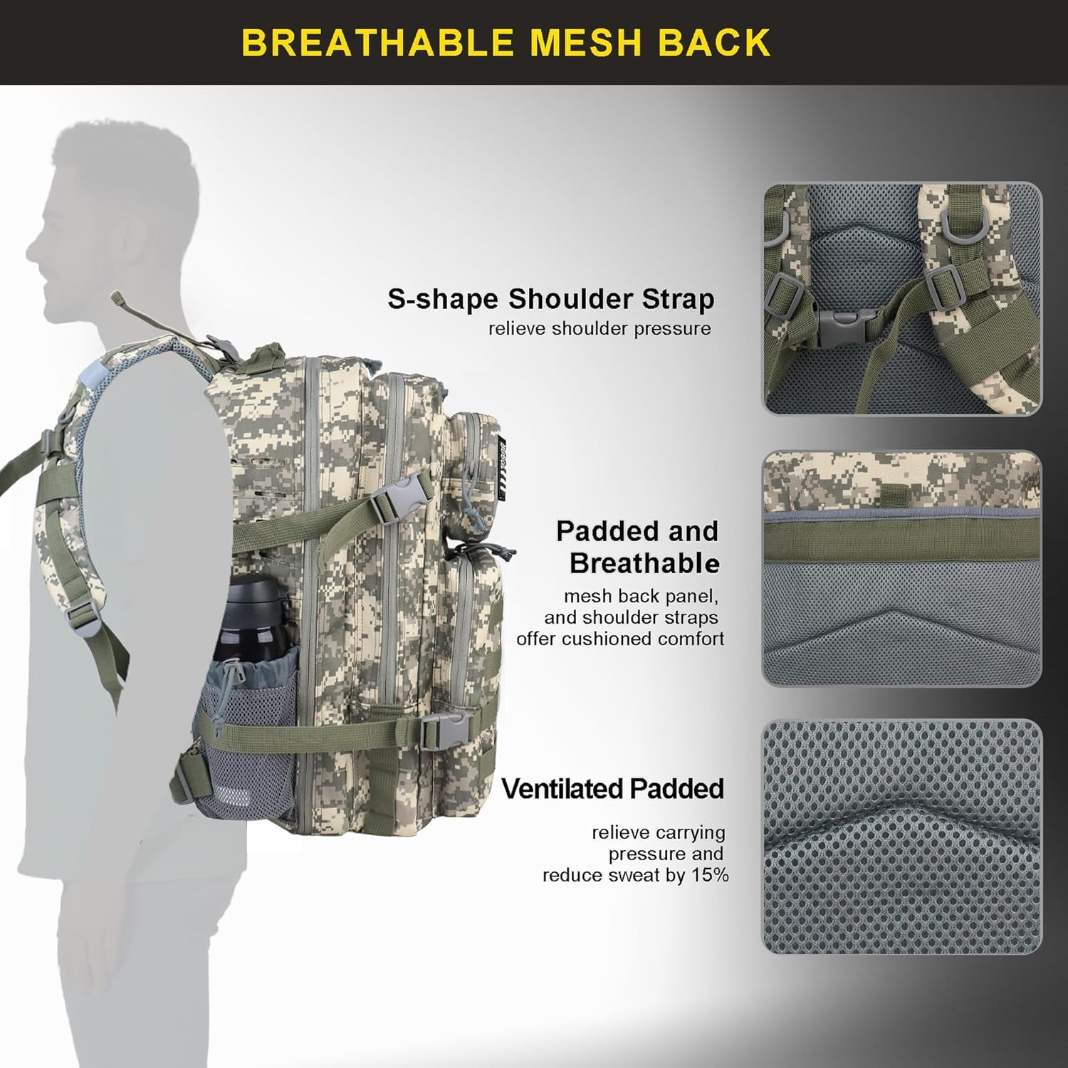 45L Military Tactical Backpack for Men and Women Army 3 Day Assault Pack Bag Large Rucksack with Molle System