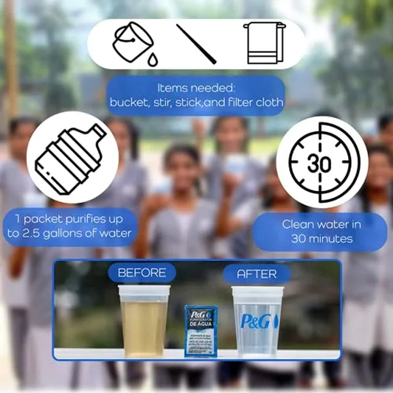 Purifier of Water Portable Water Purifier Packets. Emergency Water Filter Purification Powder Packs for Camping, Hiking, Backpacking, Hunting, and Traveling. (4 Packets)
