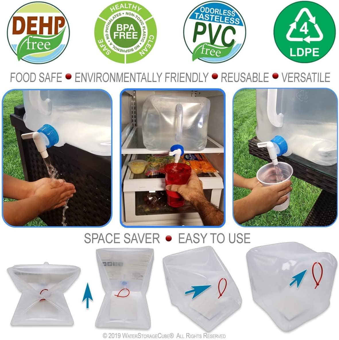 BPA Free Collapsible Water Container with Spigot, Camping Water Storage Carrier Jug for Outdoors Hiking Backpack & Survival Kit, Foldable Portable Water Canteen 1.3/2.6/5.3 Gallon