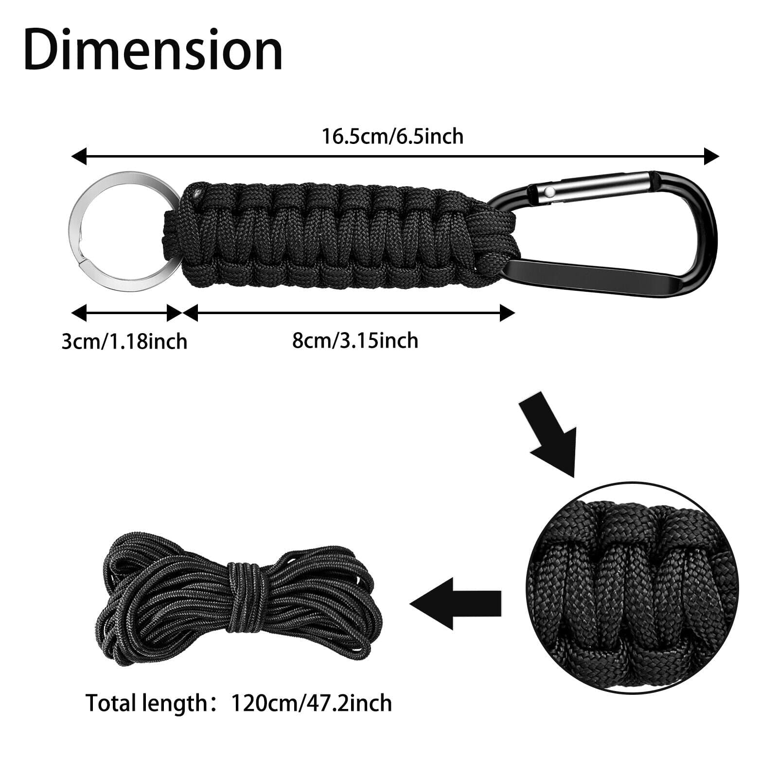 5Pcs Paracord Lanyard Keychain Keyring Cord W/Carabiner Outdoor Camping Survival