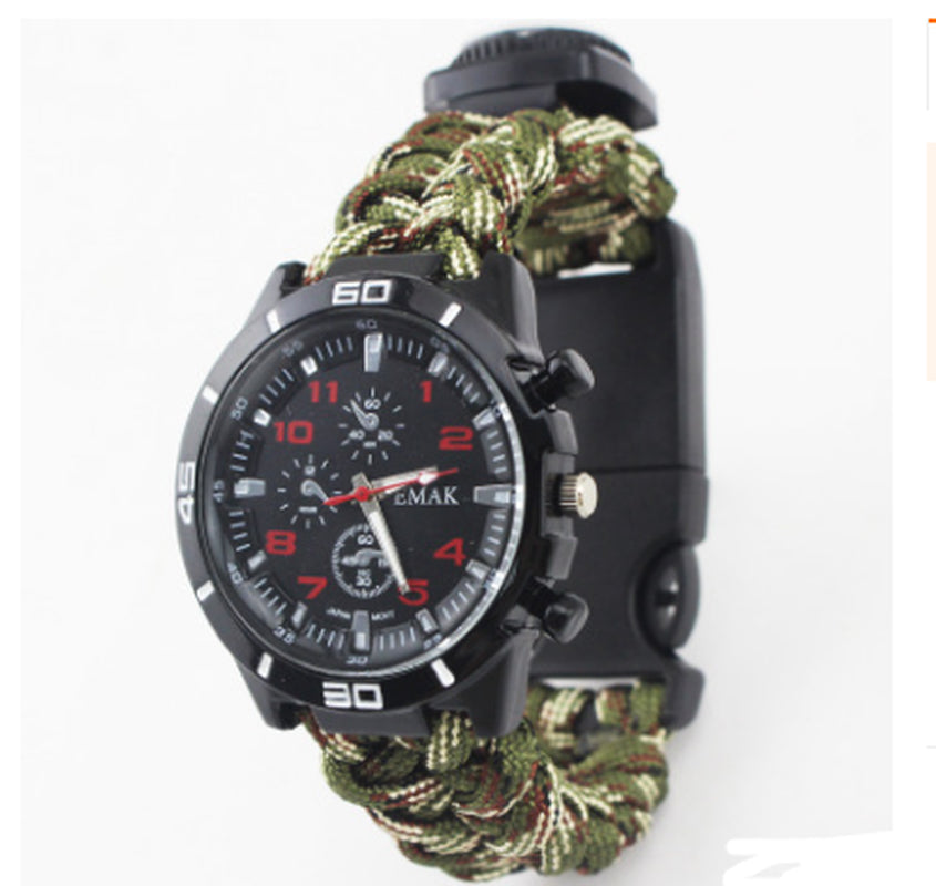 EMAK Survival Watch Camping Outdoor Medical Multi-Functional Compass Thermometer Rescue Paracord Wristband Equipment Tools Kit