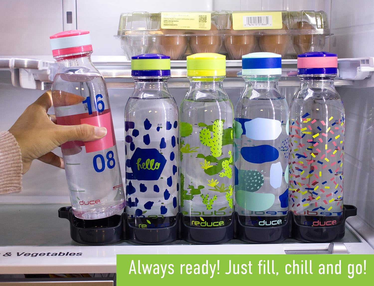 Waterweek Reusable Water Bottle Set, 20Oz – Plastic Reusable Water Bottle Set of 5, plus Fridge Tray – Bpa-Free, Leak Proof Twist off Cap – You Go Girl