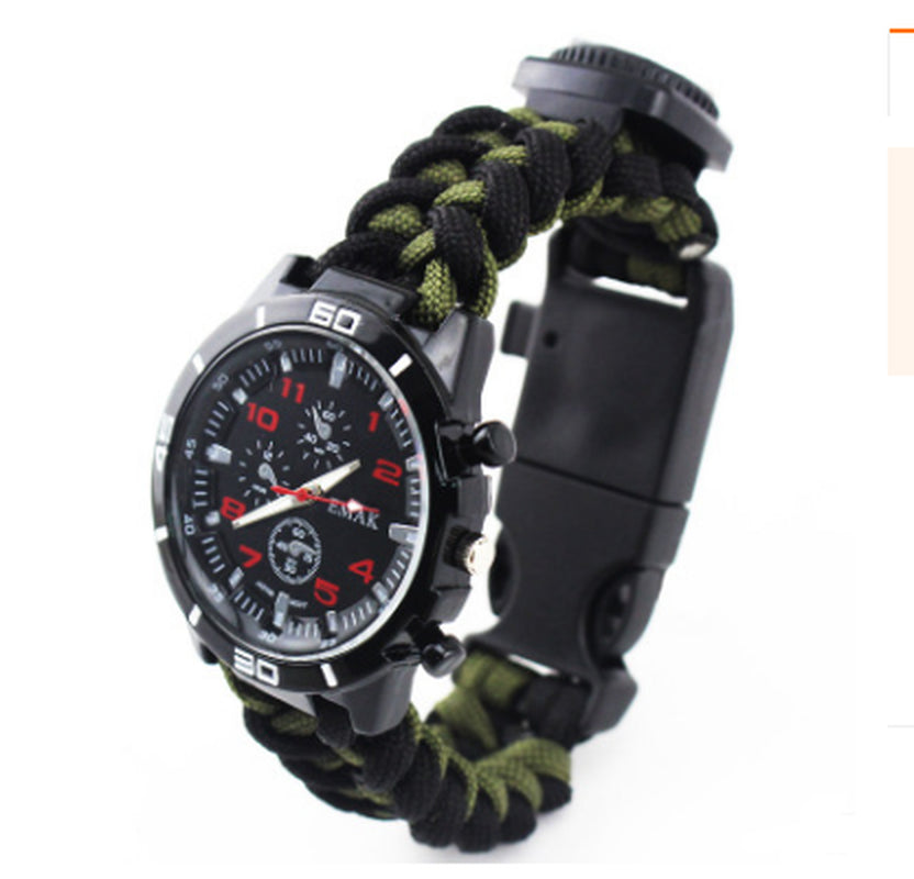 EMAK Survival Watch Camping Outdoor Medical Multi-Functional Compass Thermometer Rescue Paracord Wristband Equipment Tools Kit
