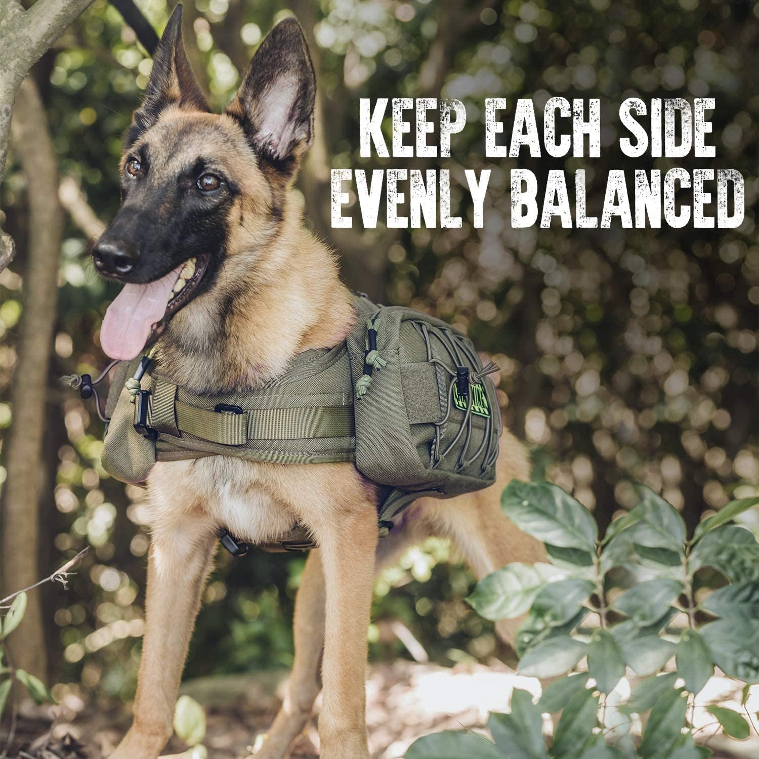 Dog Backpack for Hiking Nylon Dog Harness Backpack with Side Pockets for Large Dog with 17"-23.5" Neck Girth and 25"-31" Chest Girth (Green, Medium)